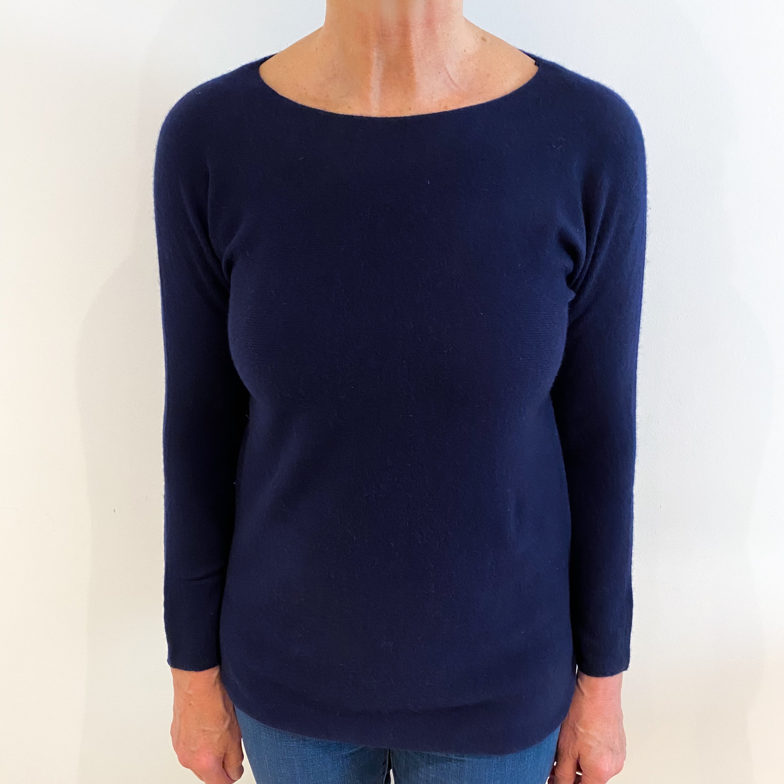 Navy Blue Batwing Cashmere Crew Neck Jumper Medium
