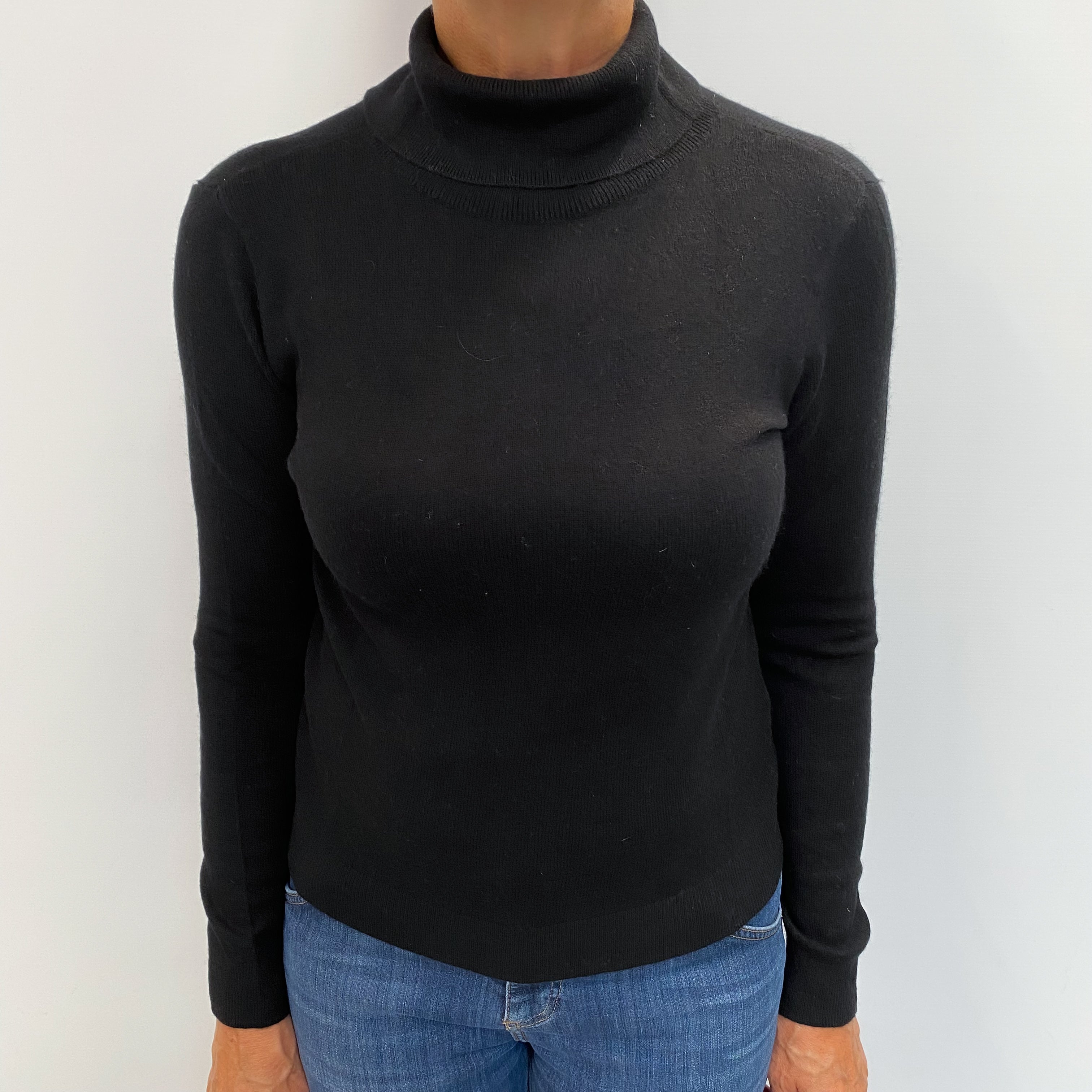 Black Cashmere Polo Neck Jumper Medium
