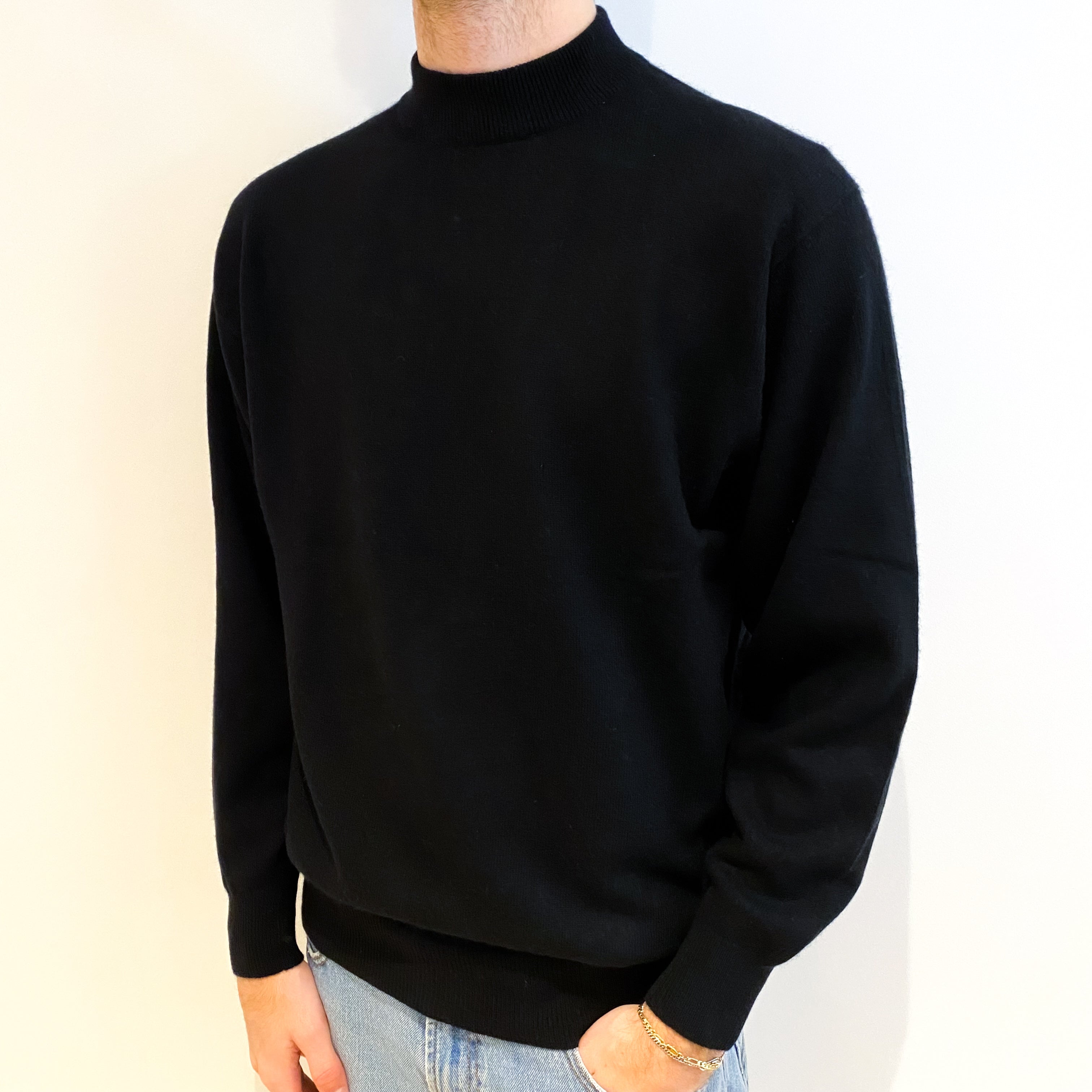 Men's Black Cashmere Turtle Neck Jumper Large