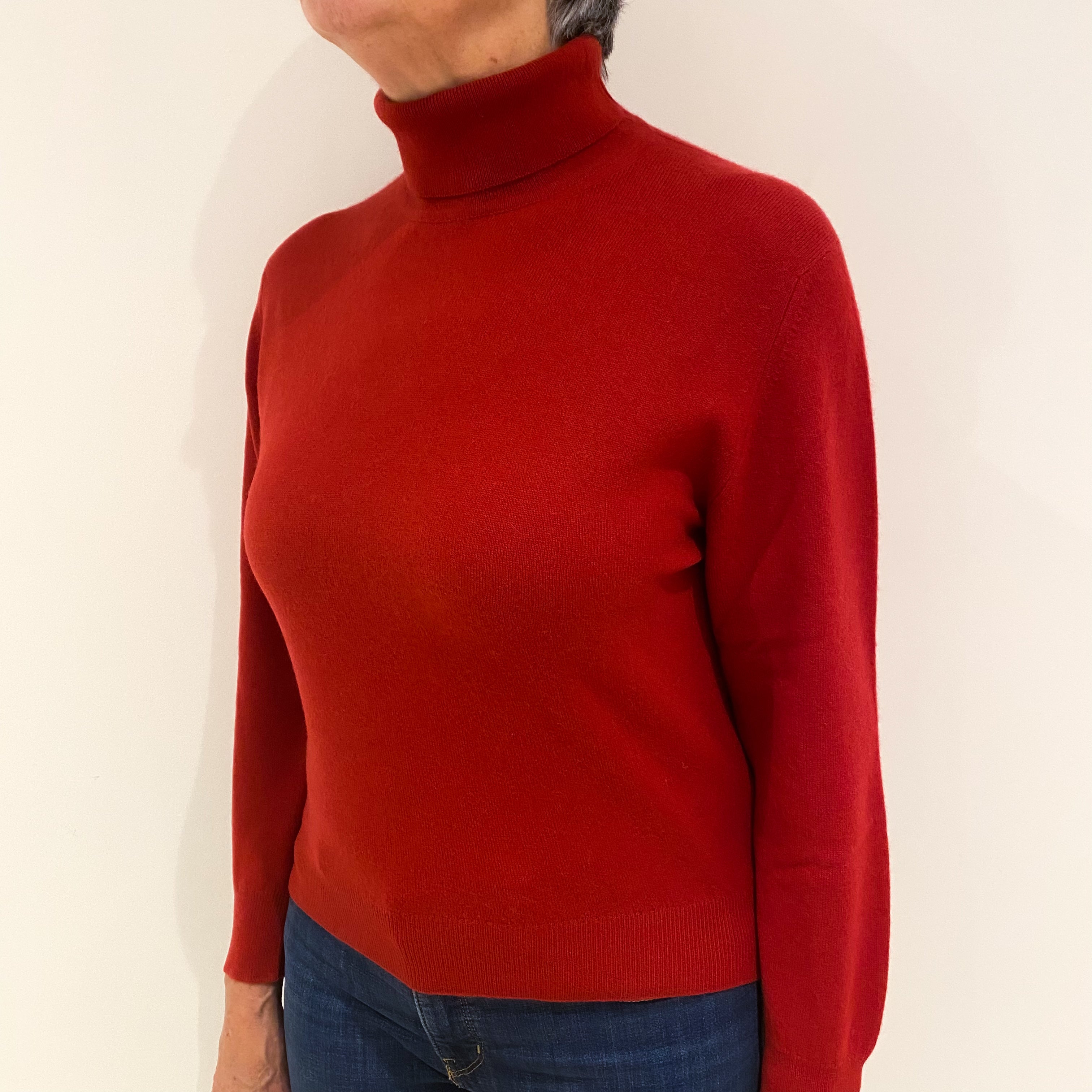 Scarlet Red Cashmere Polo Neck Jumper Medium