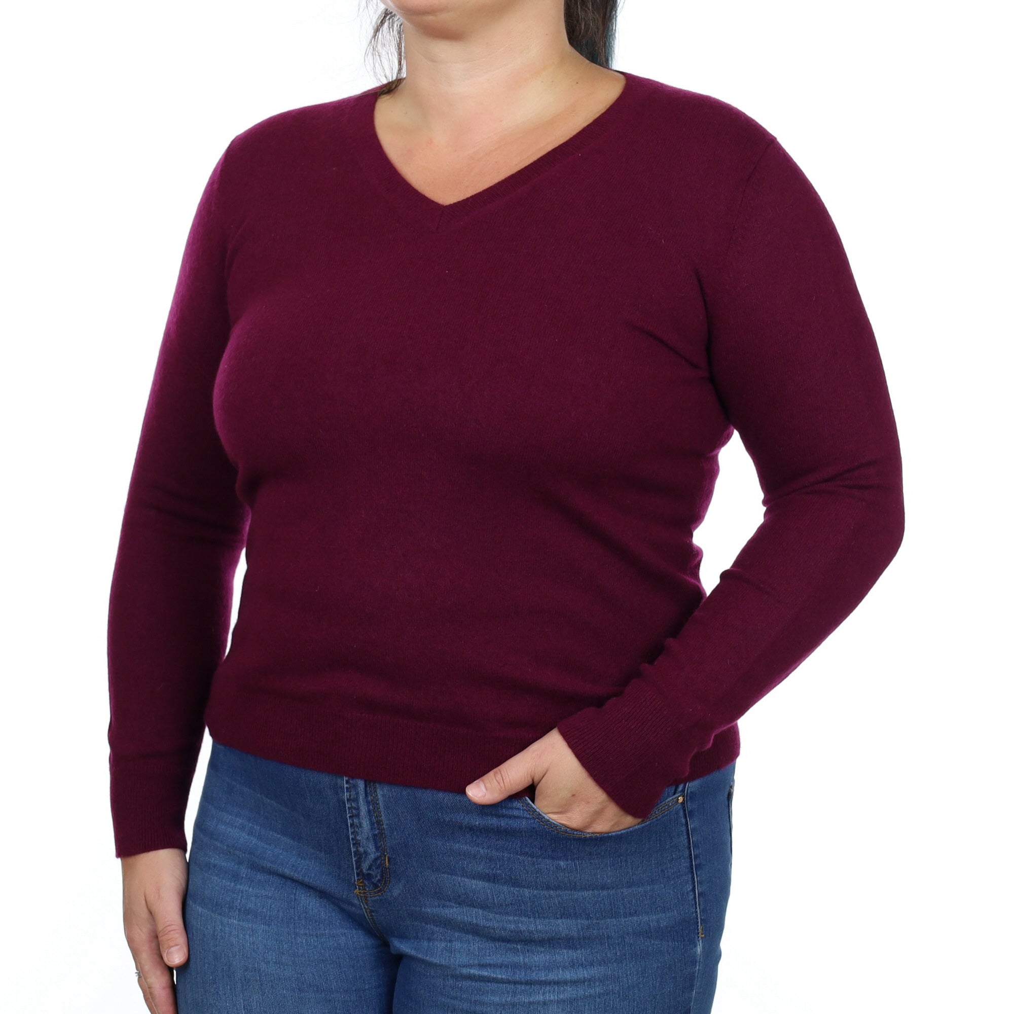 Mulberry Purple Cashmere V Neck Jumper Large