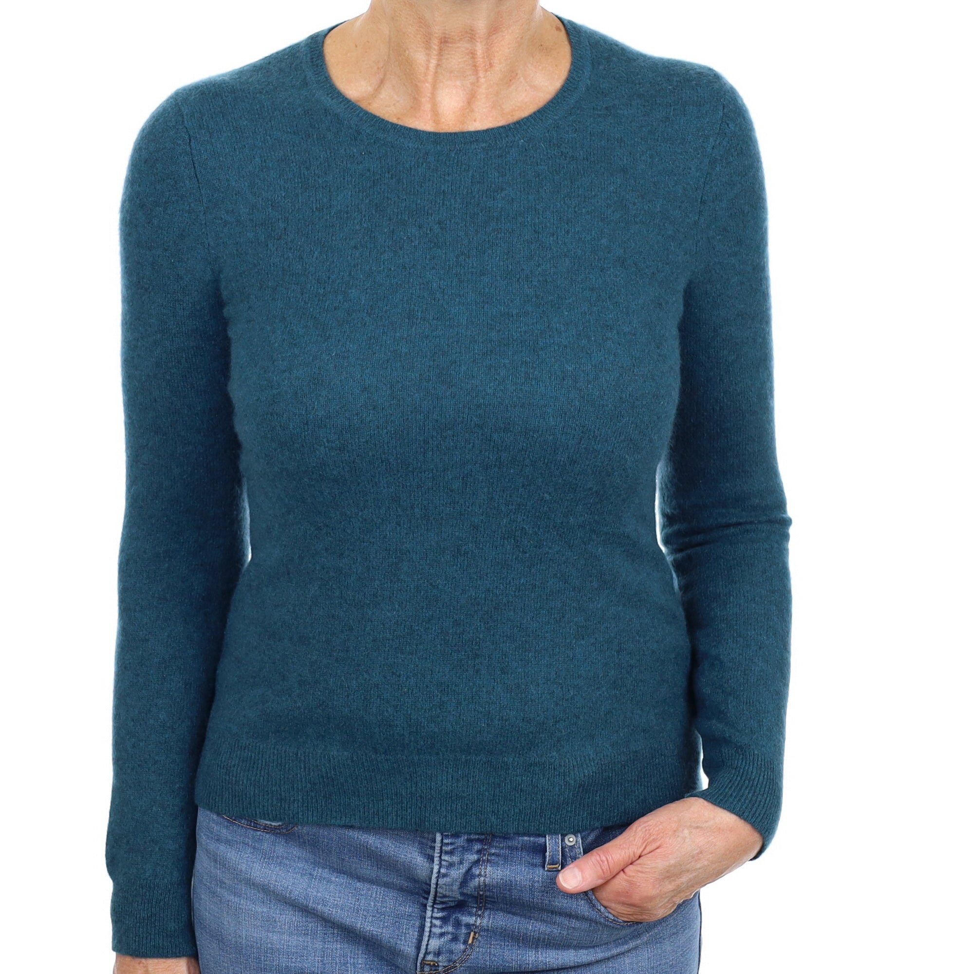 Teal Green Cashmere Crew Neck Jumper Medium