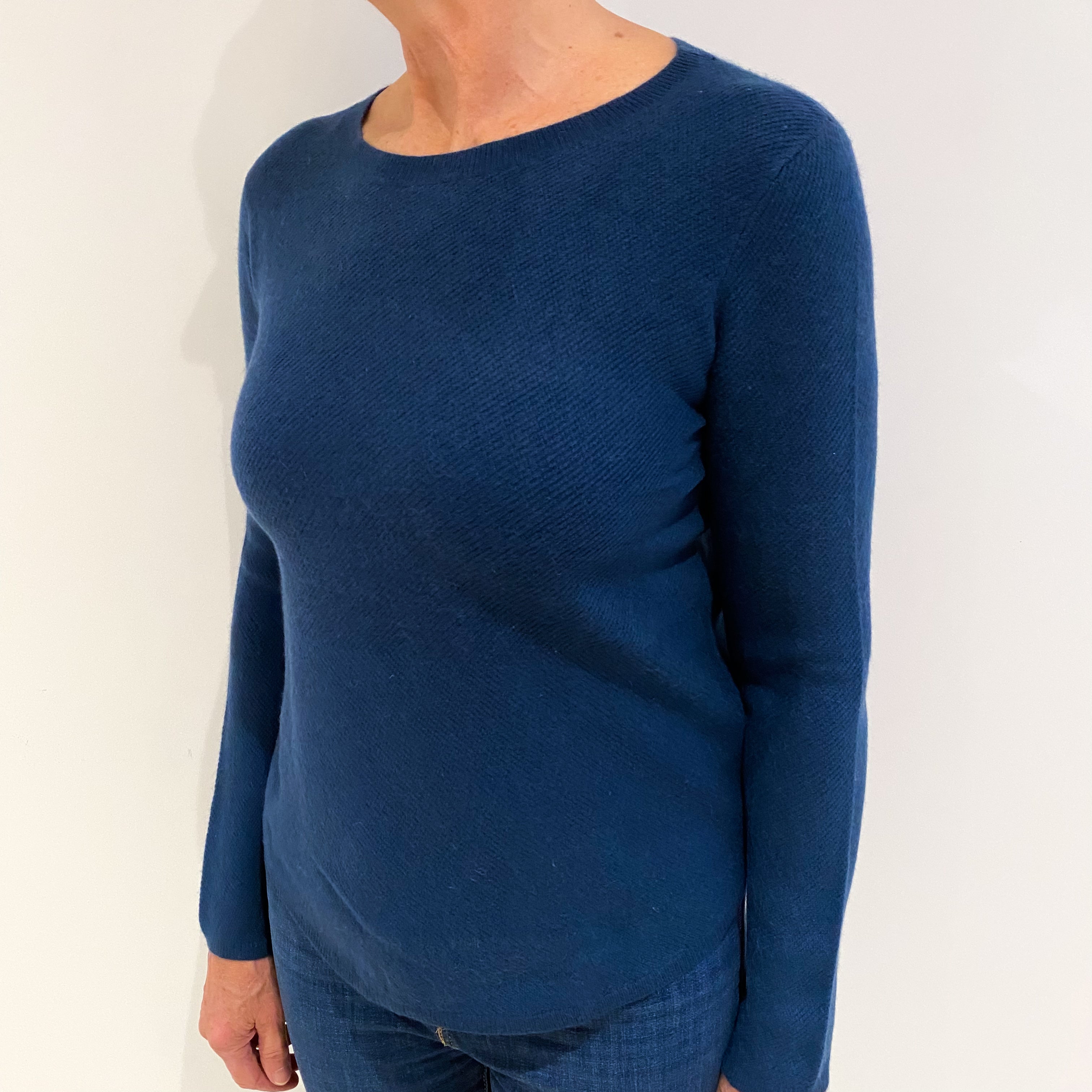 Jigsaw Petrol Blue Cashmere Wide Crew Neck Jumper Medium