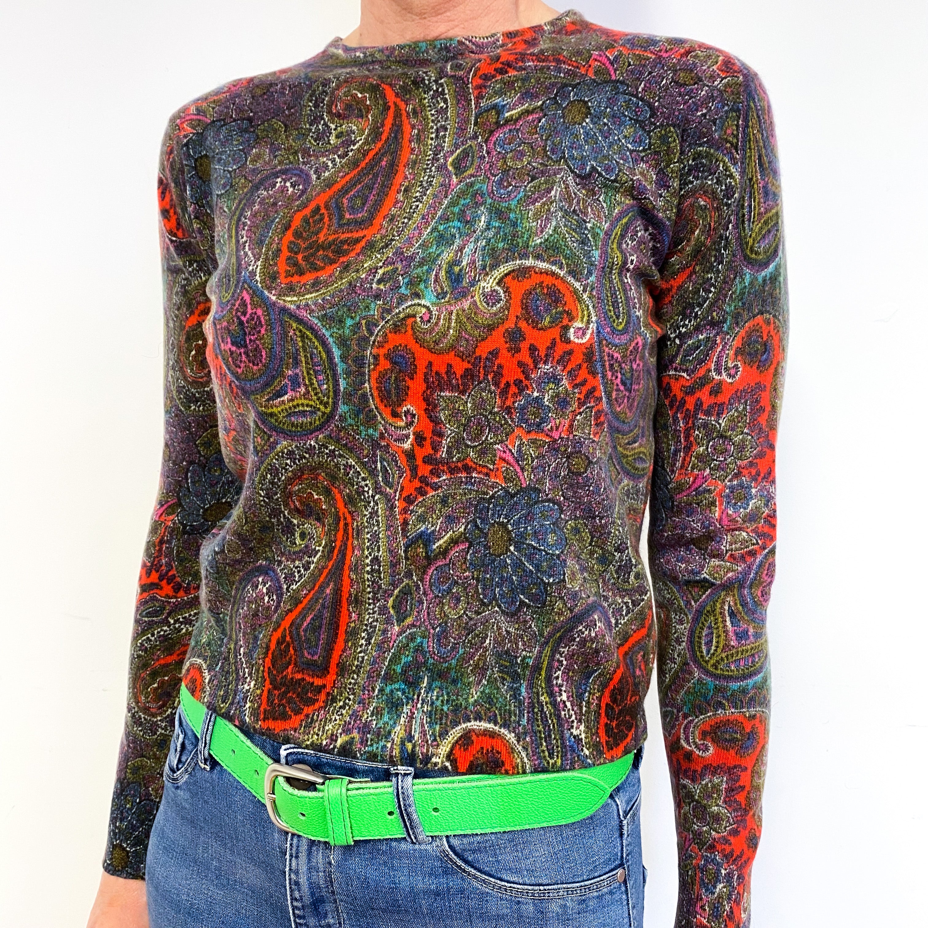 Paisley Print Cashmere Crew Neck Jumper Medium