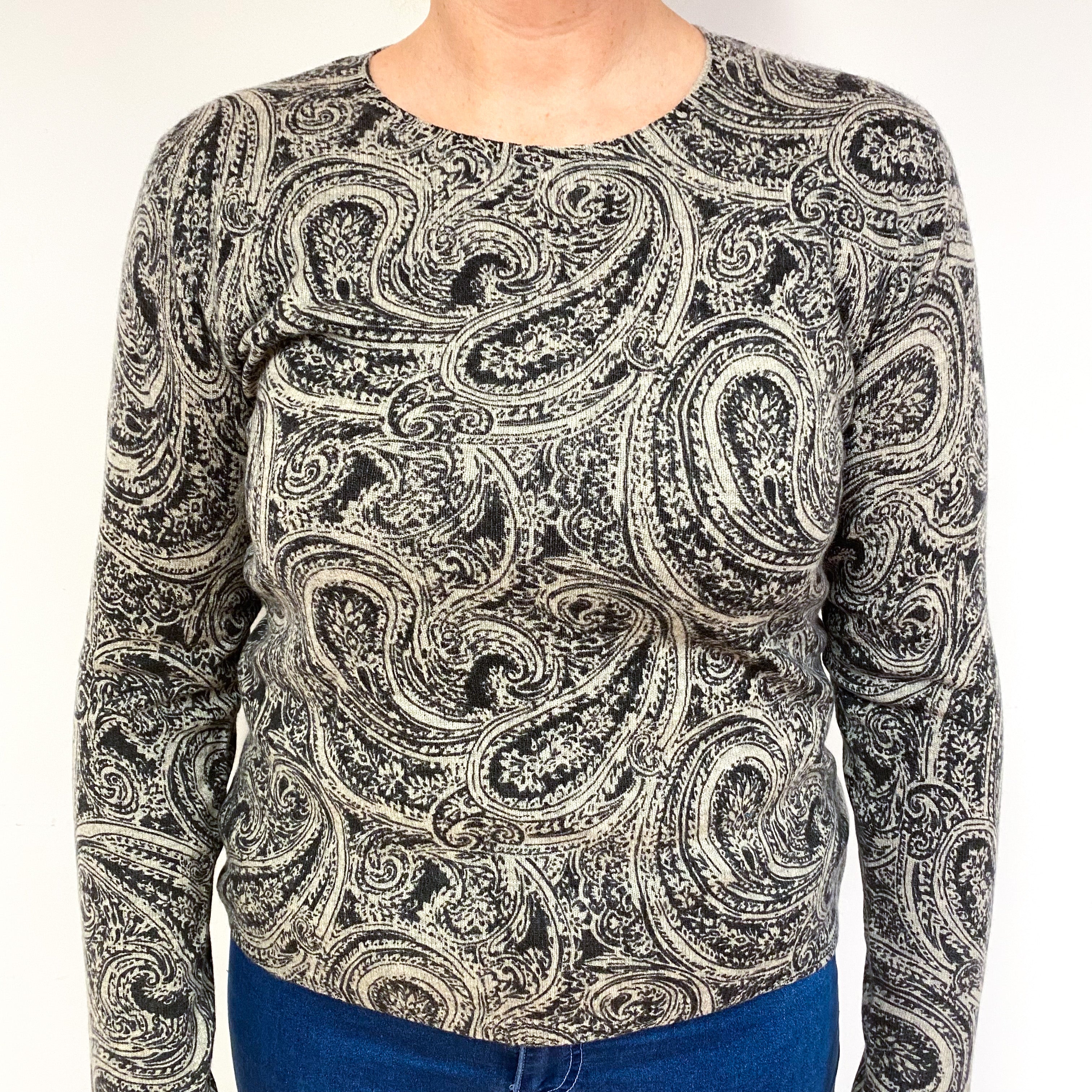 Paisley Smoke Grey Cashmere Crew Neck Jumper Large