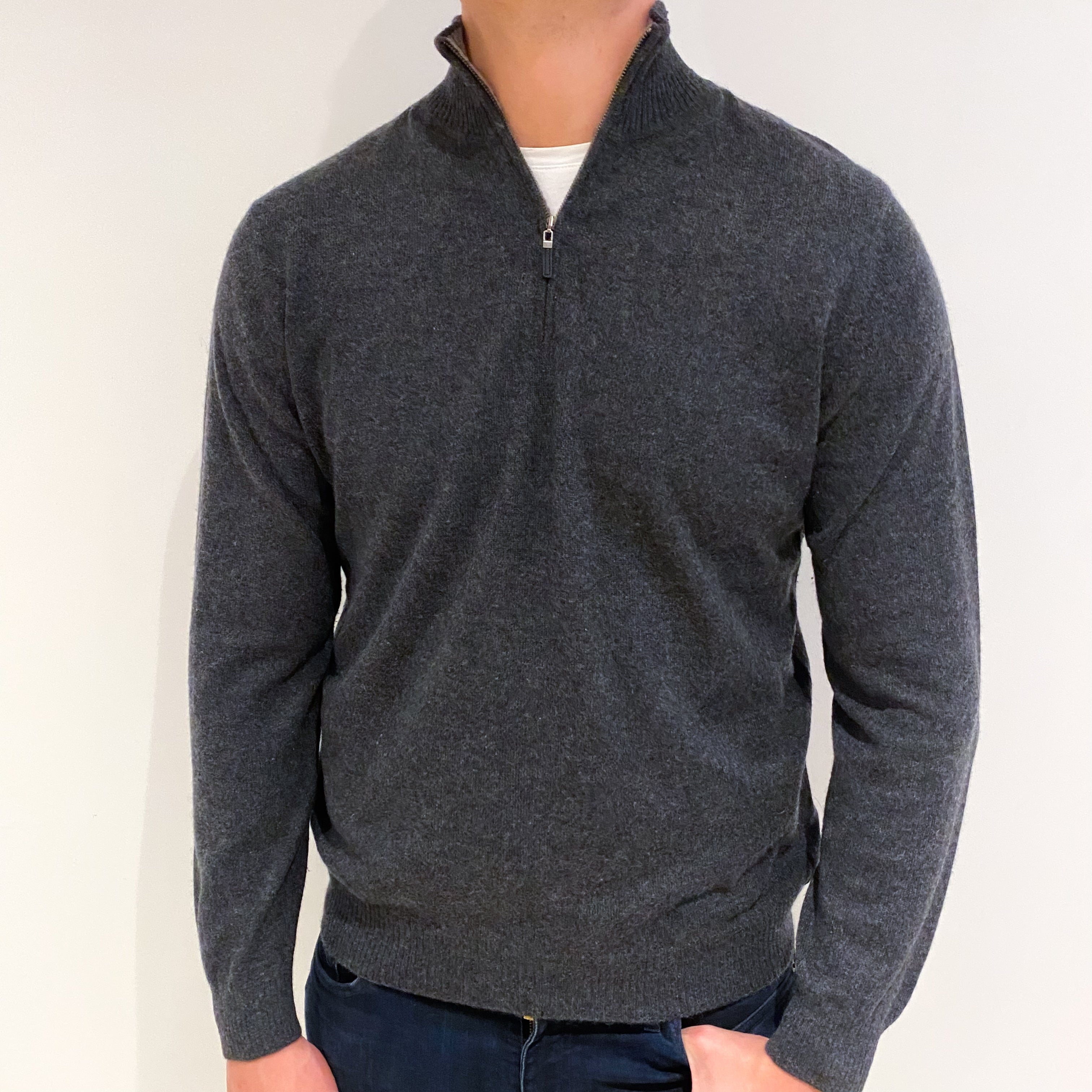 Men's Charcoal Grey Cashmere Turtle Neck Jumper XL