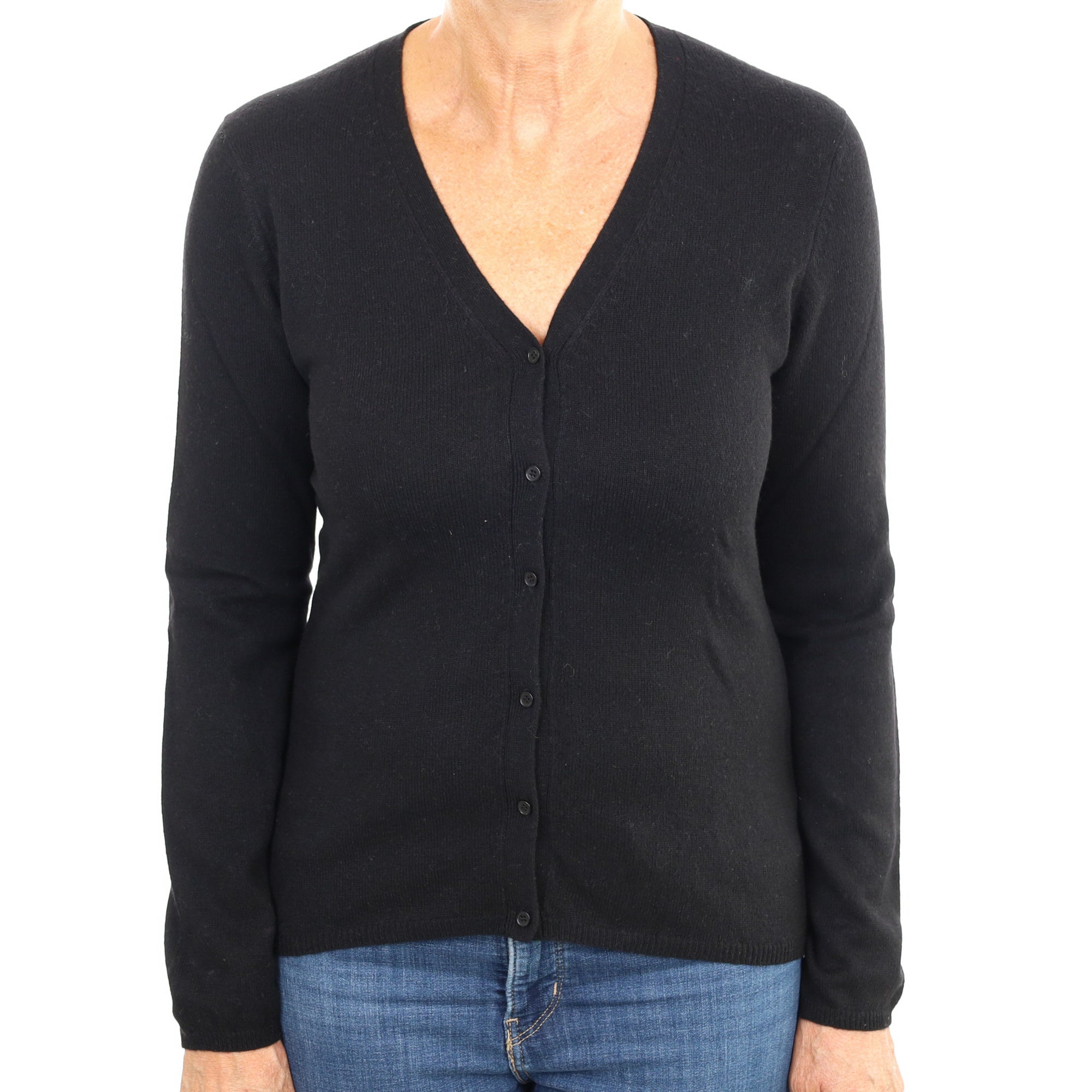 Black Cashmere V Neck Cardigan Medium
