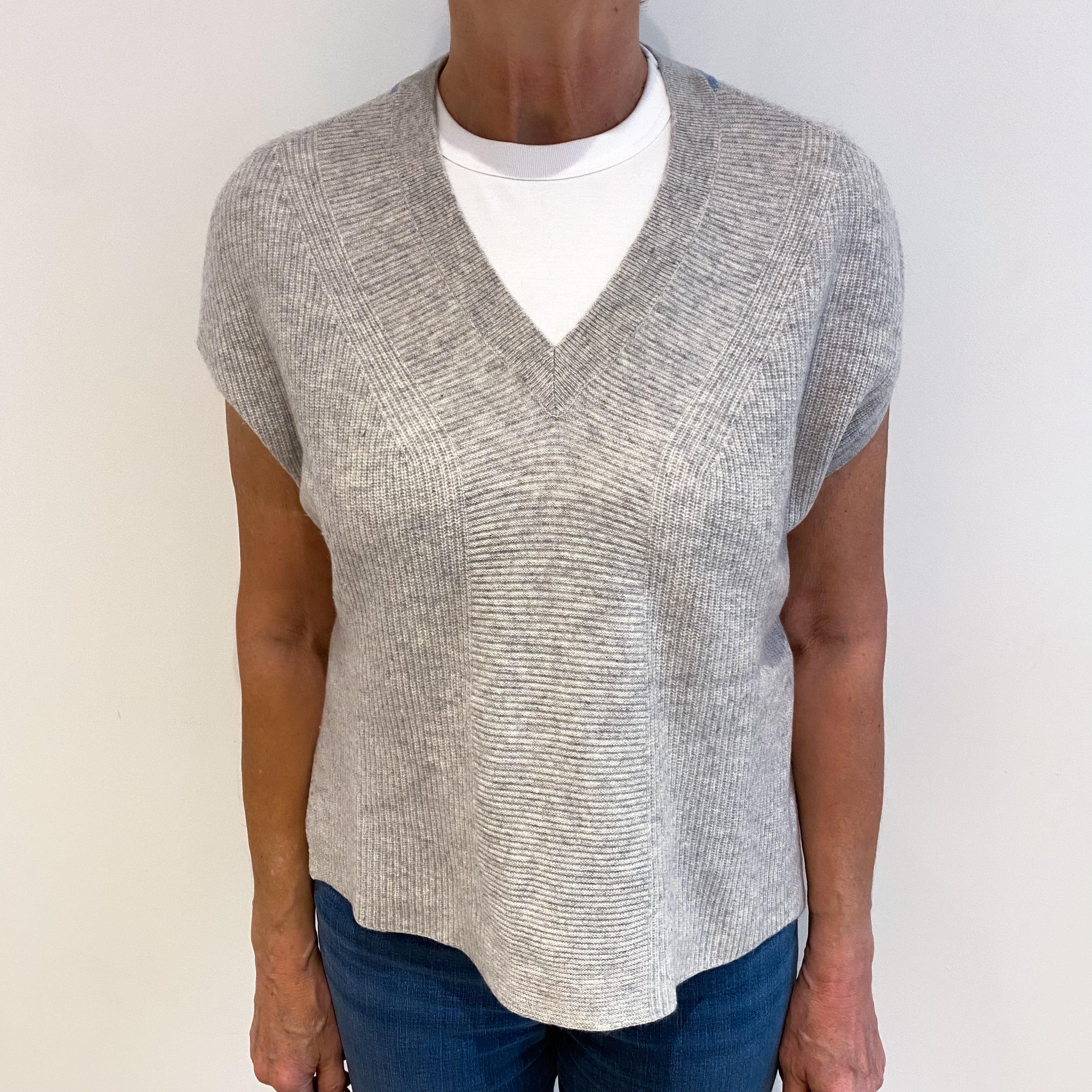 Smoke Grey Rib Slouchy Cashmere Sleeveless Top Medium
