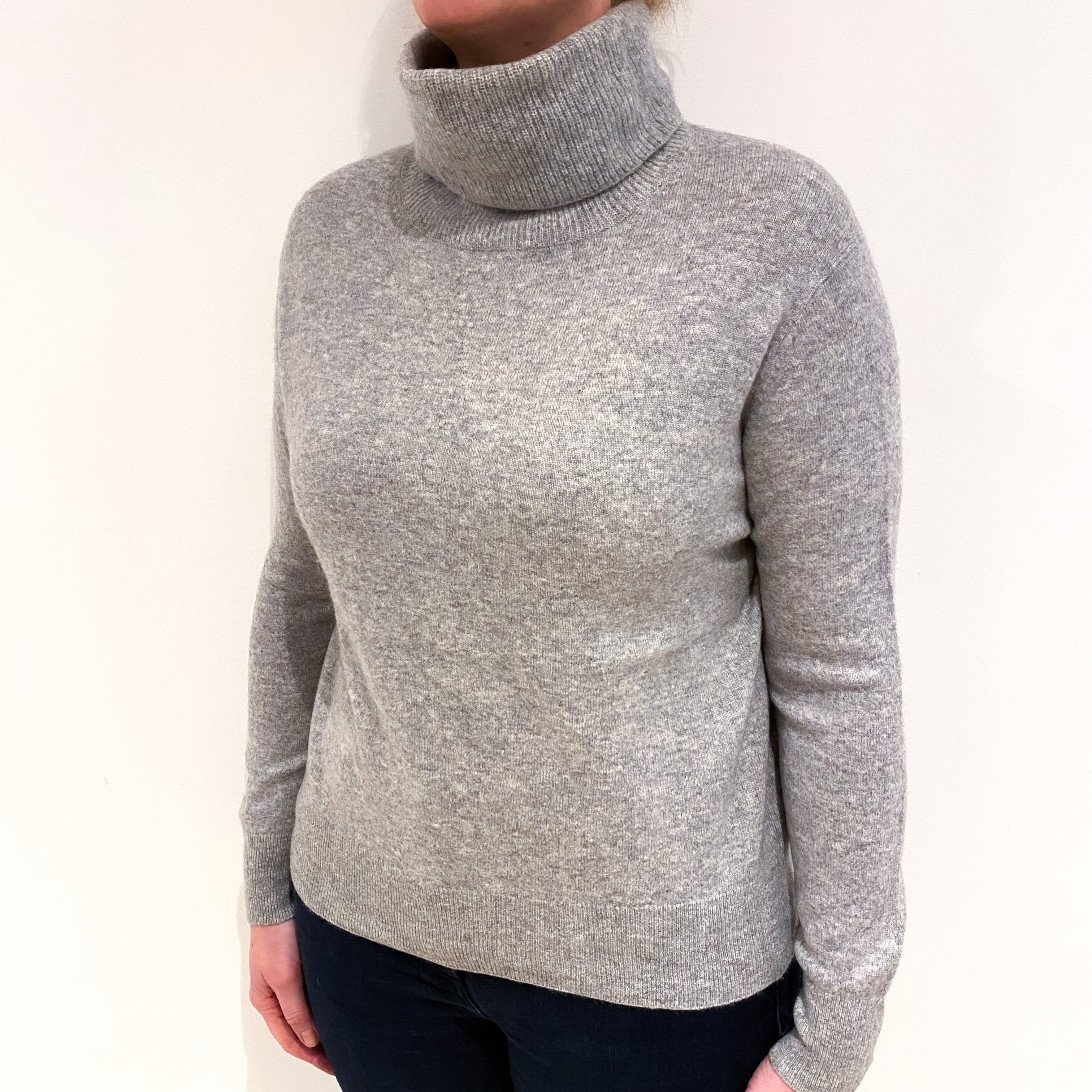 Smoke Grey Cashmere Polo Neck Jumper Large