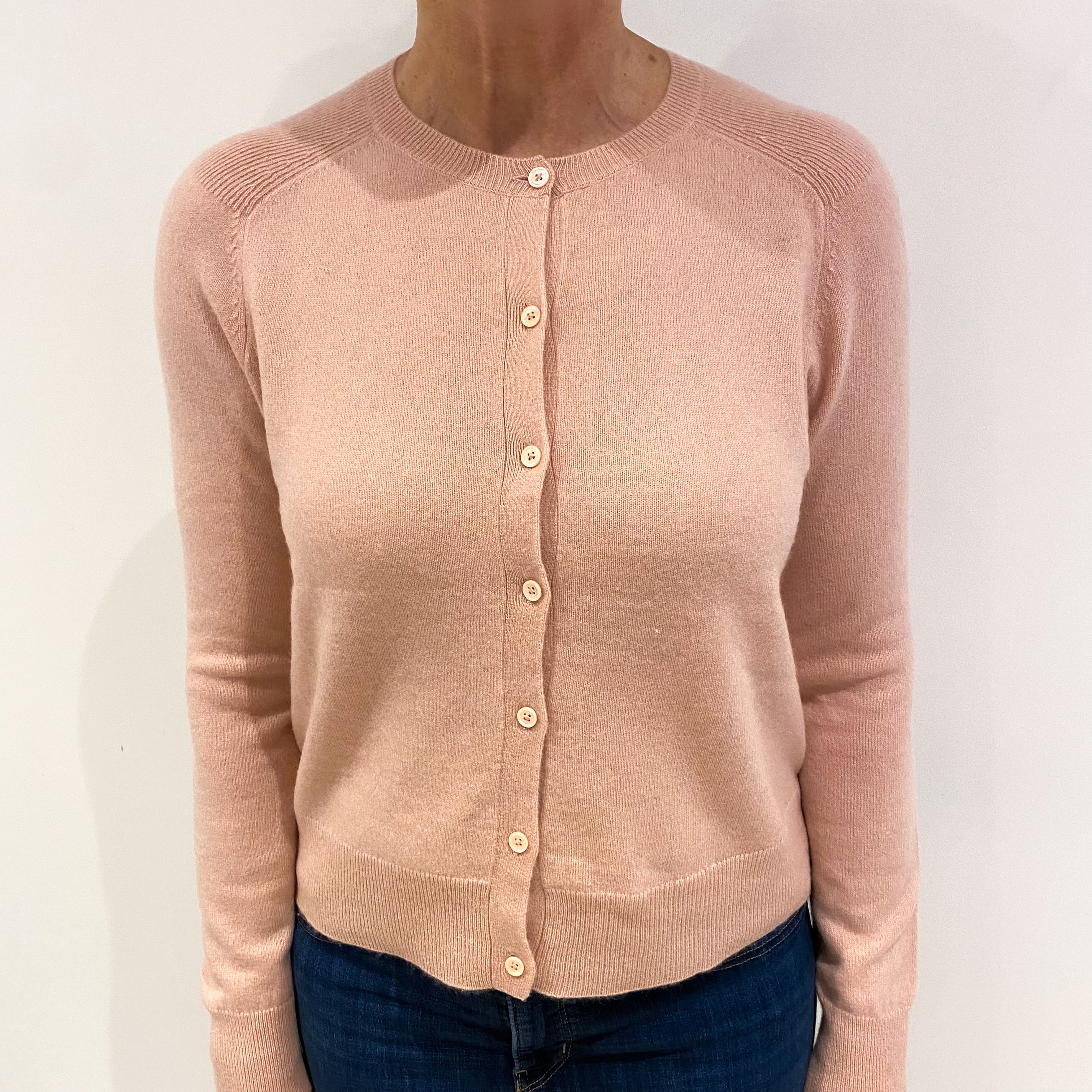 Blush Pink Cashmere Crew Neck Cardigan Medium