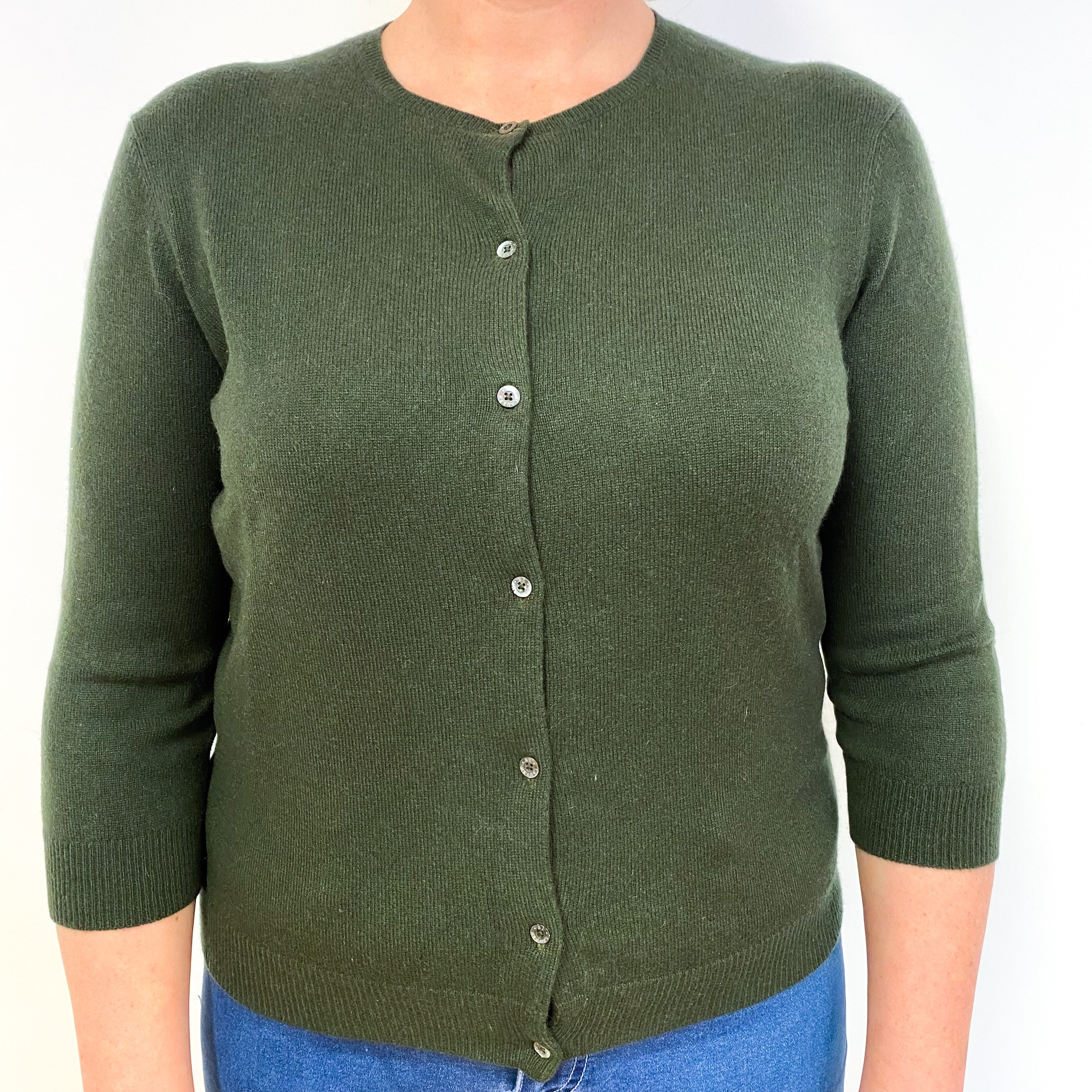 Ralph Lauren Khaki Green Cashmere Crew Neck Cardigan Large
