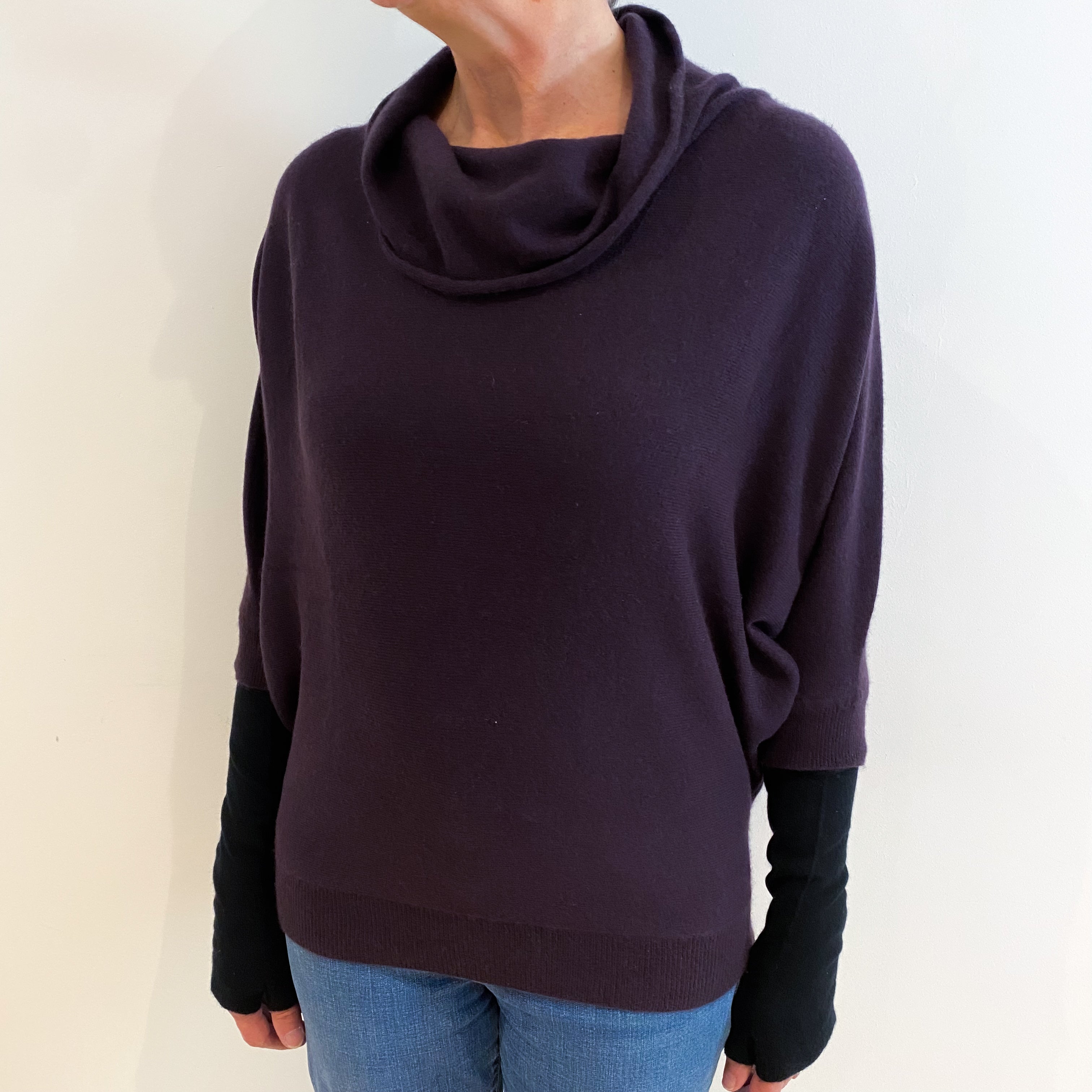 Berry Purple Cashmere Cowl Neck Batwing Jumper Medium