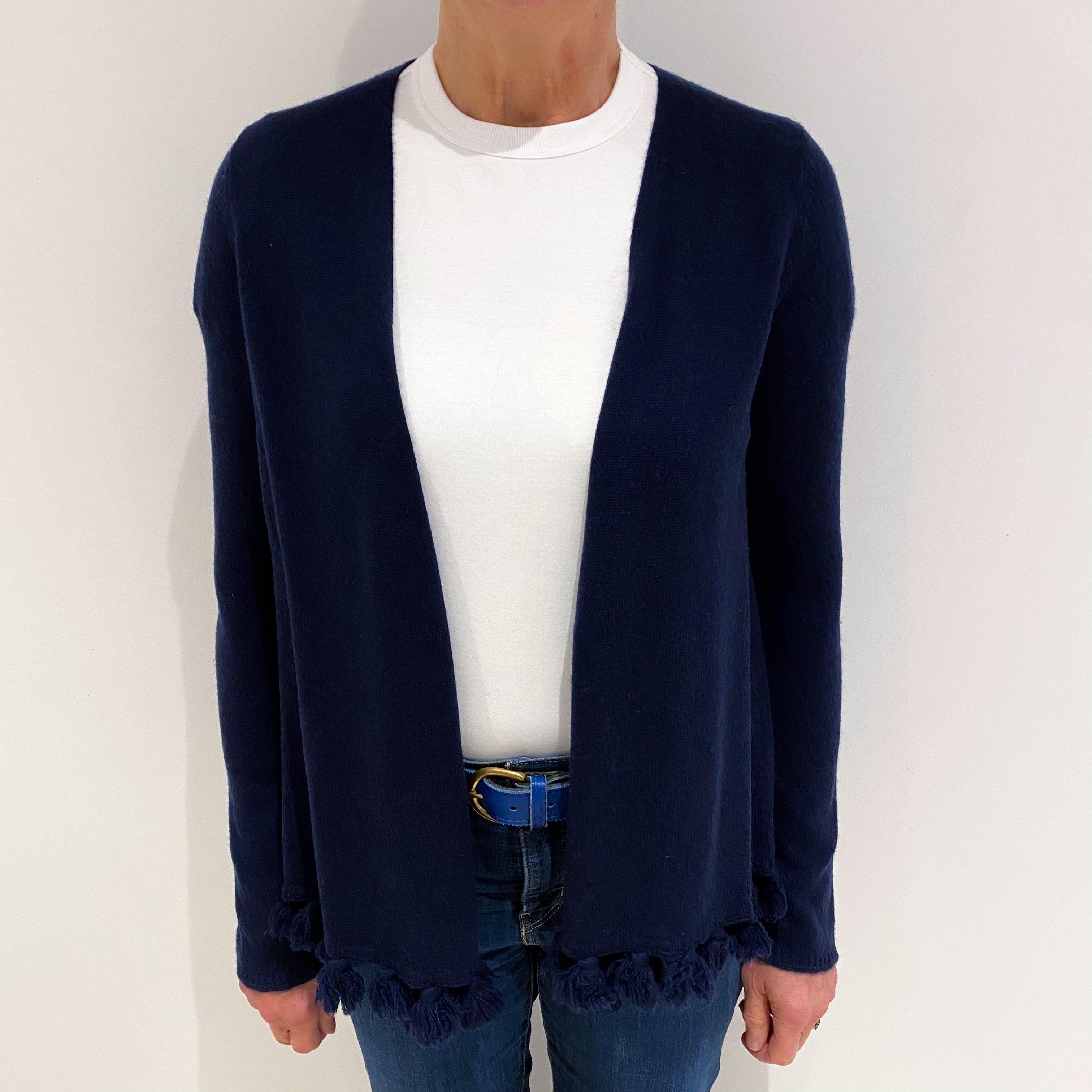 Navy Blue Edge To Edge Cashmere Cardigan Medium