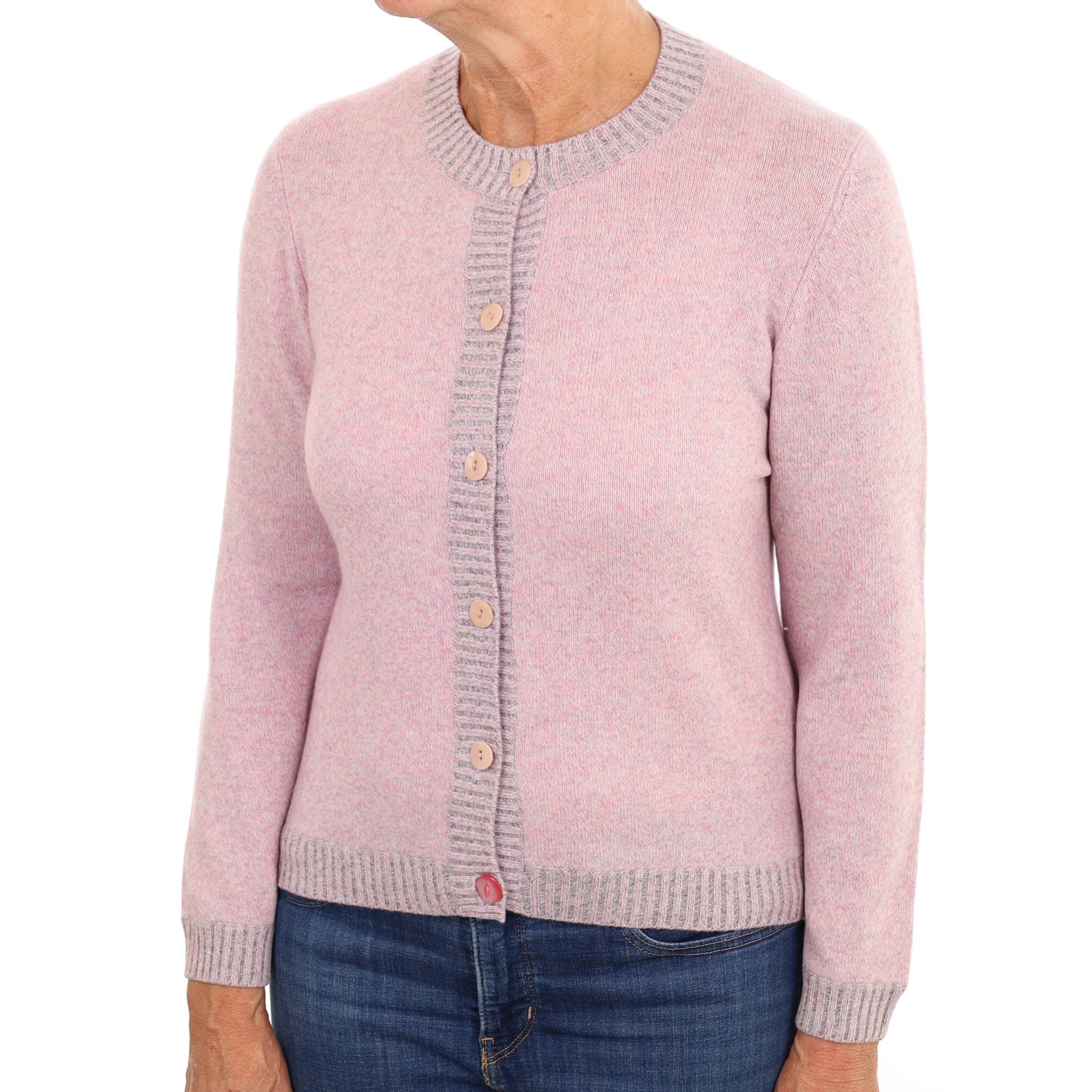Heather Purple Marl Cashmere Crew Neck Cardigan Medium