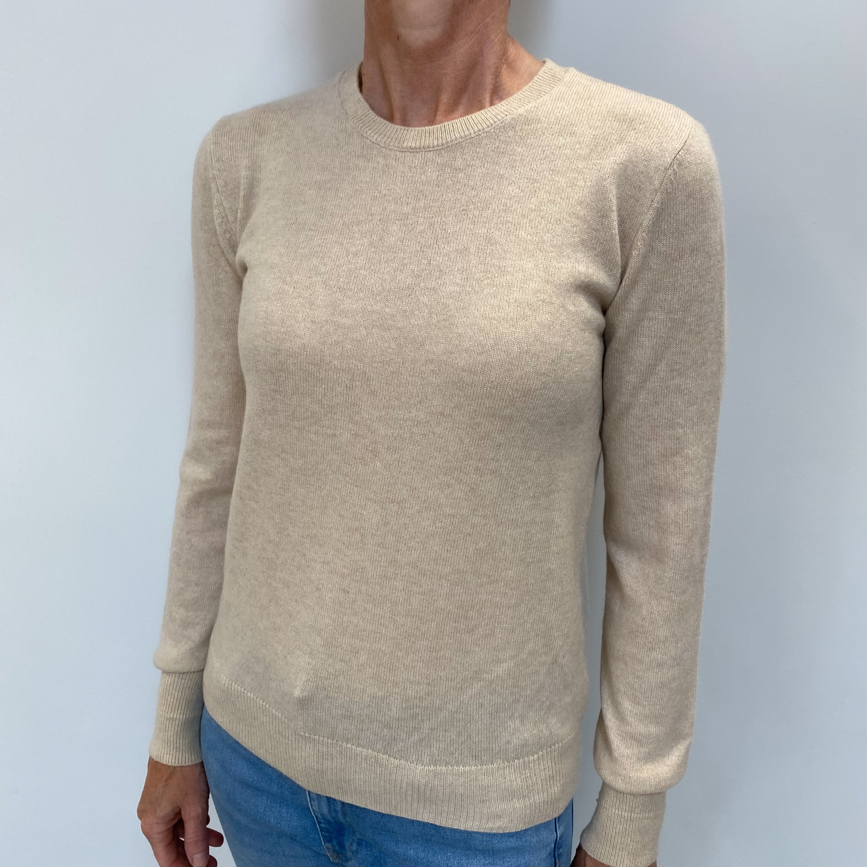 Soft Beige Cashmere Crew Neck Jumper Small