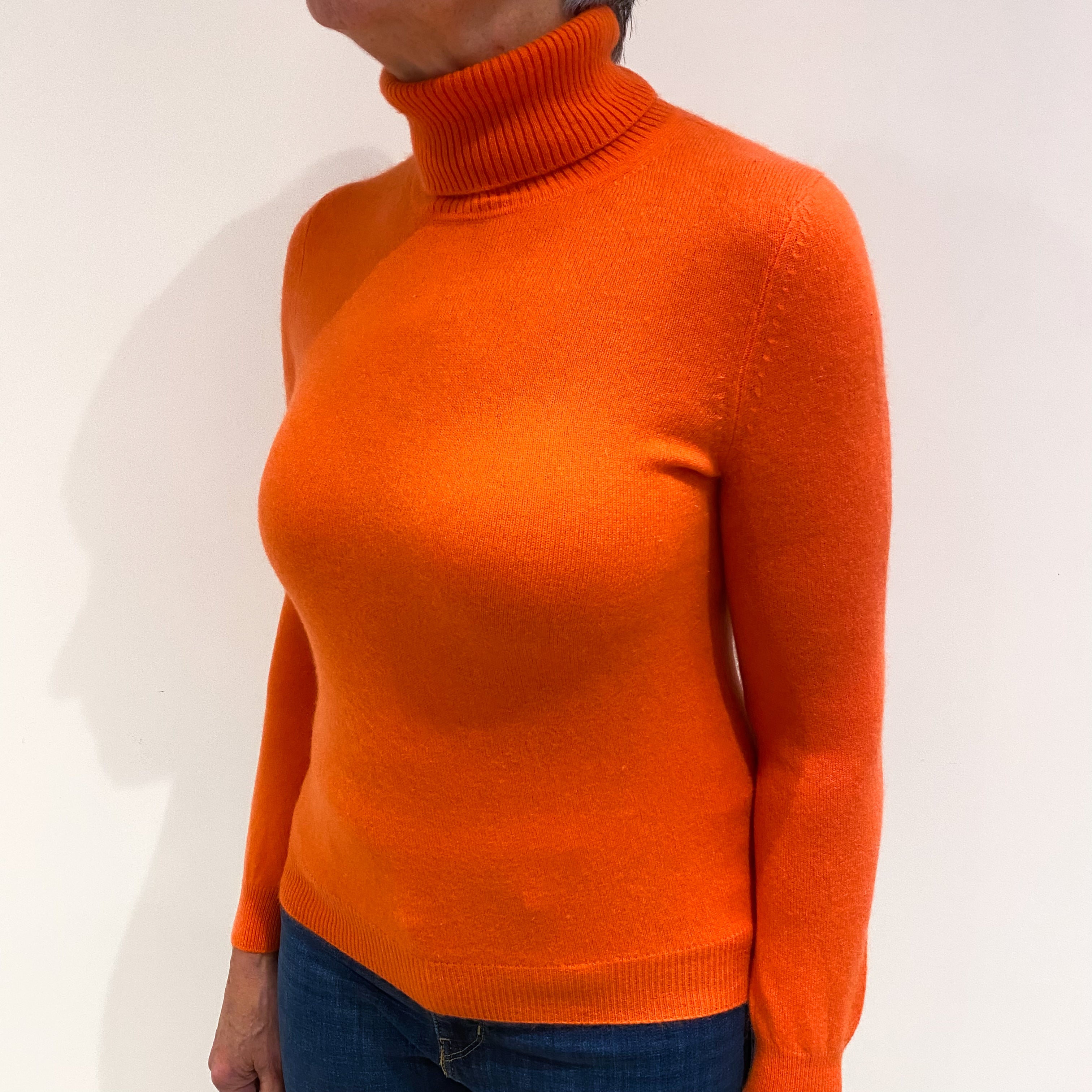 Tangerine Orange Cashmere Polo Neck Jumper Medium