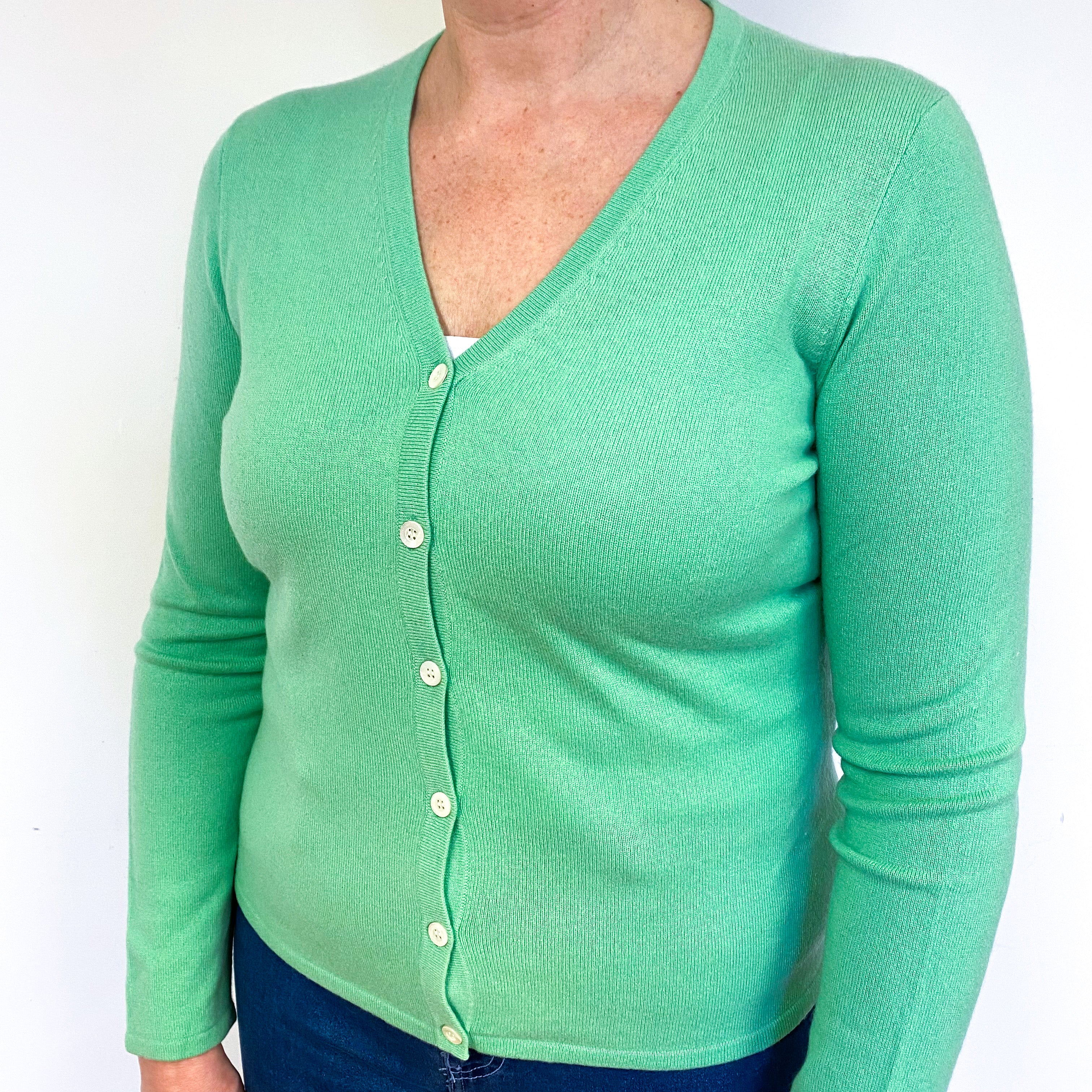 Spring Green Cashmere V-Neck Cardigan Large