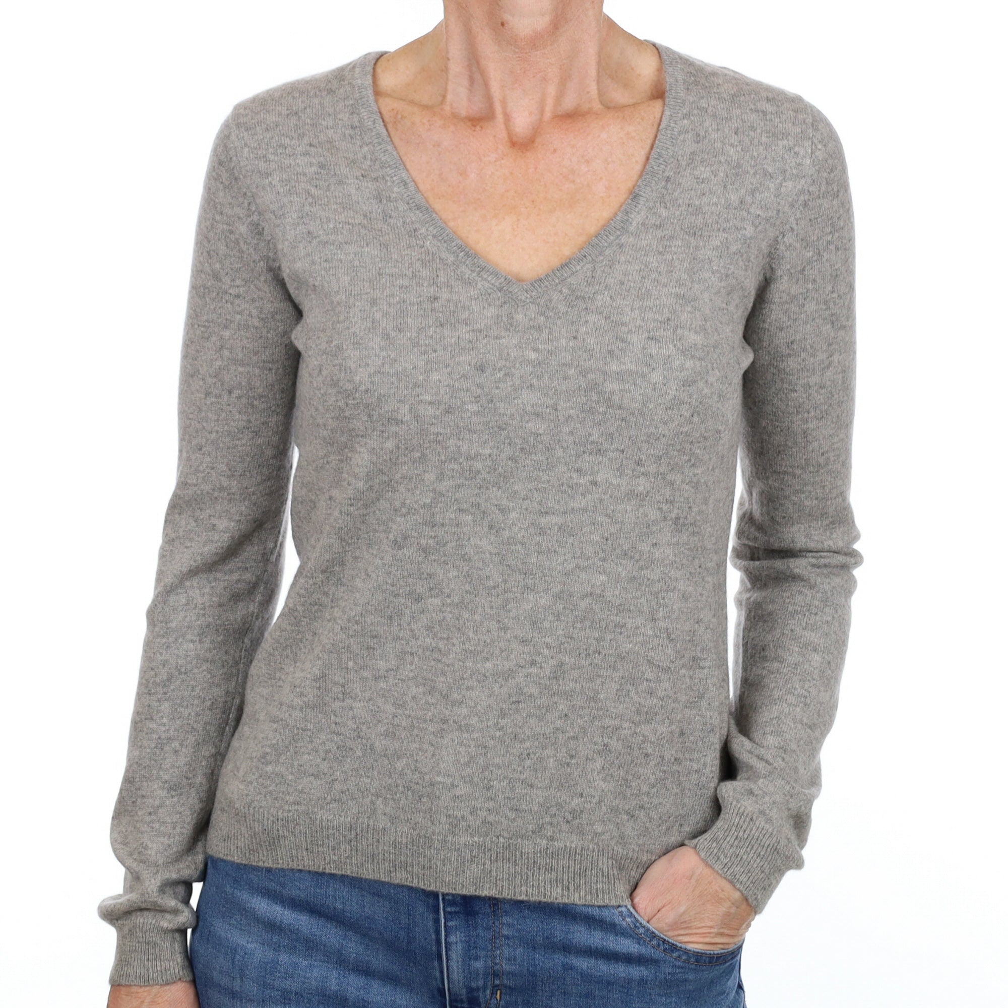 Smoke Grey Cashmere V Neck Jumper Small