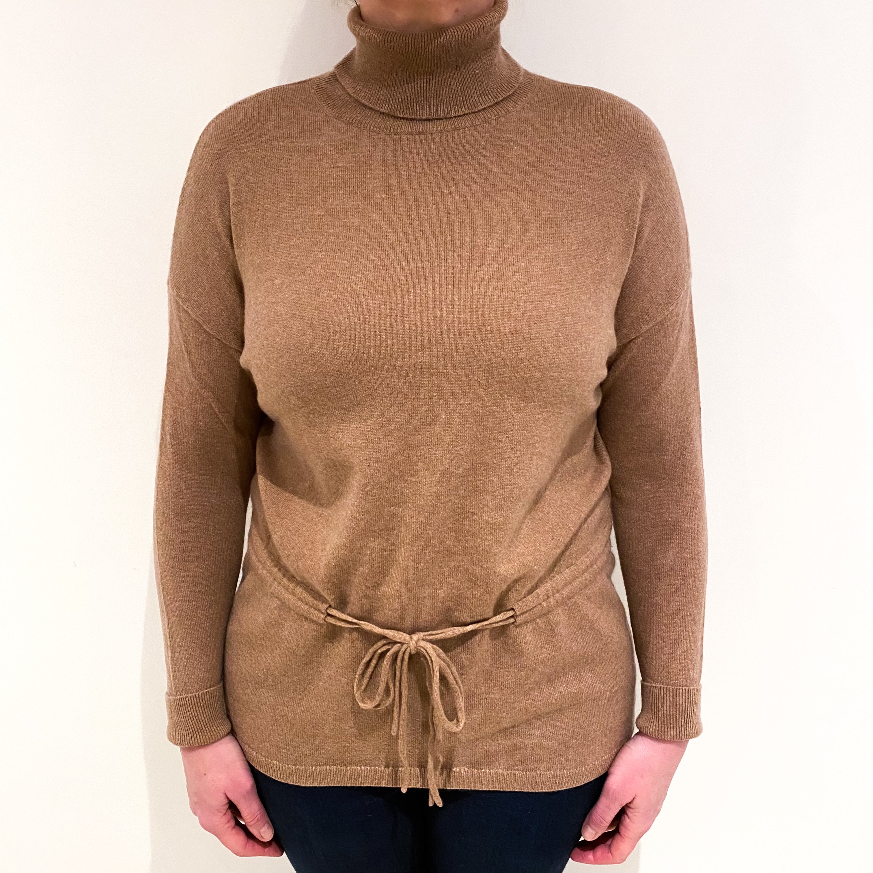 Fudge Brown Cashmere Polo Neck Jumper Large