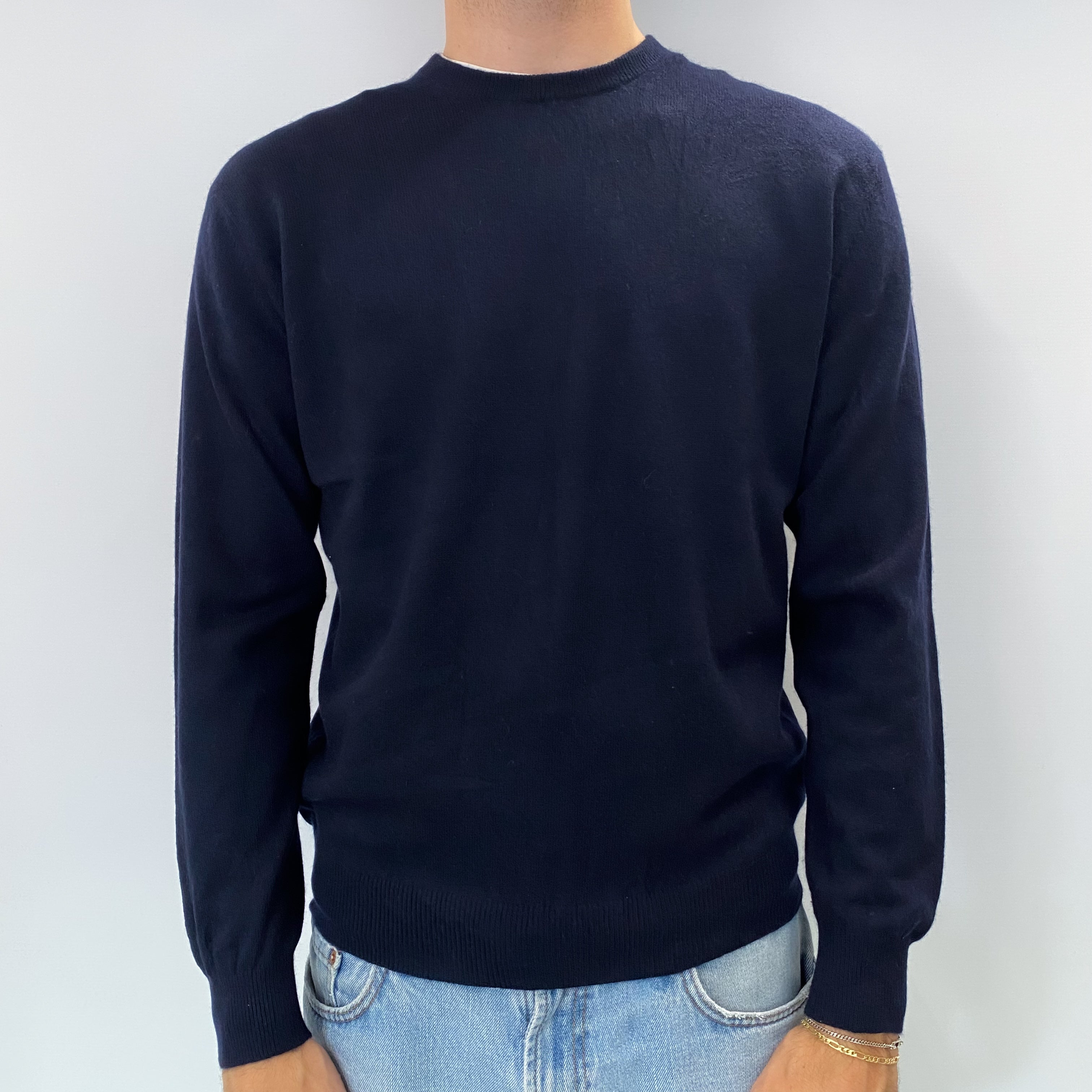 Men's Navy Blue Cashmere Crew Neck Jumper Medium