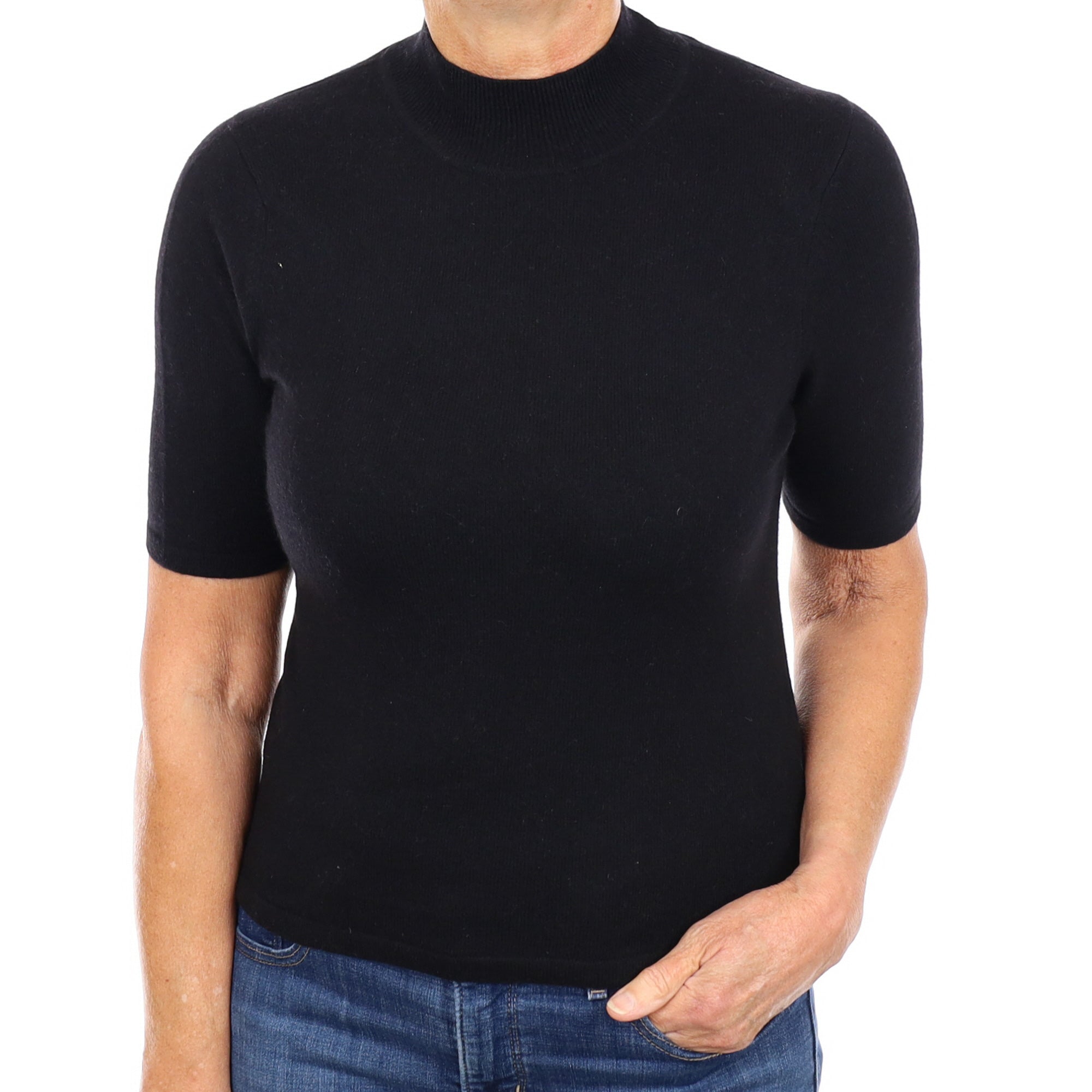 Black Cashmere Turtle Neck Short Sleeved Jumper Medium