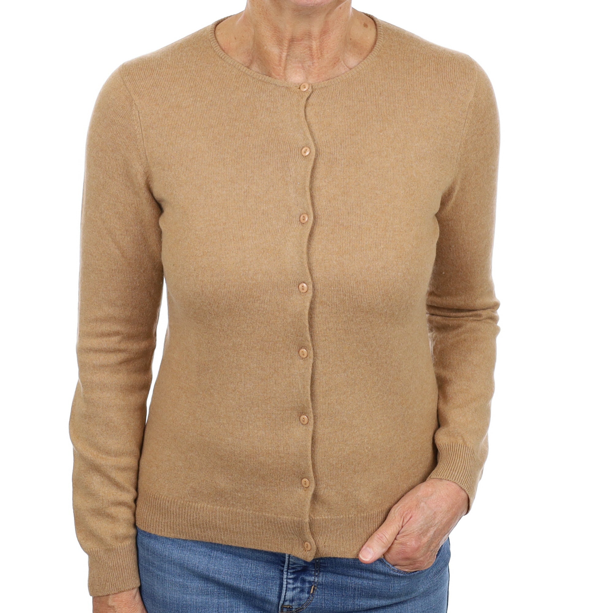 Toffee Brown Cashmere Crew Neck Cardigan Medium