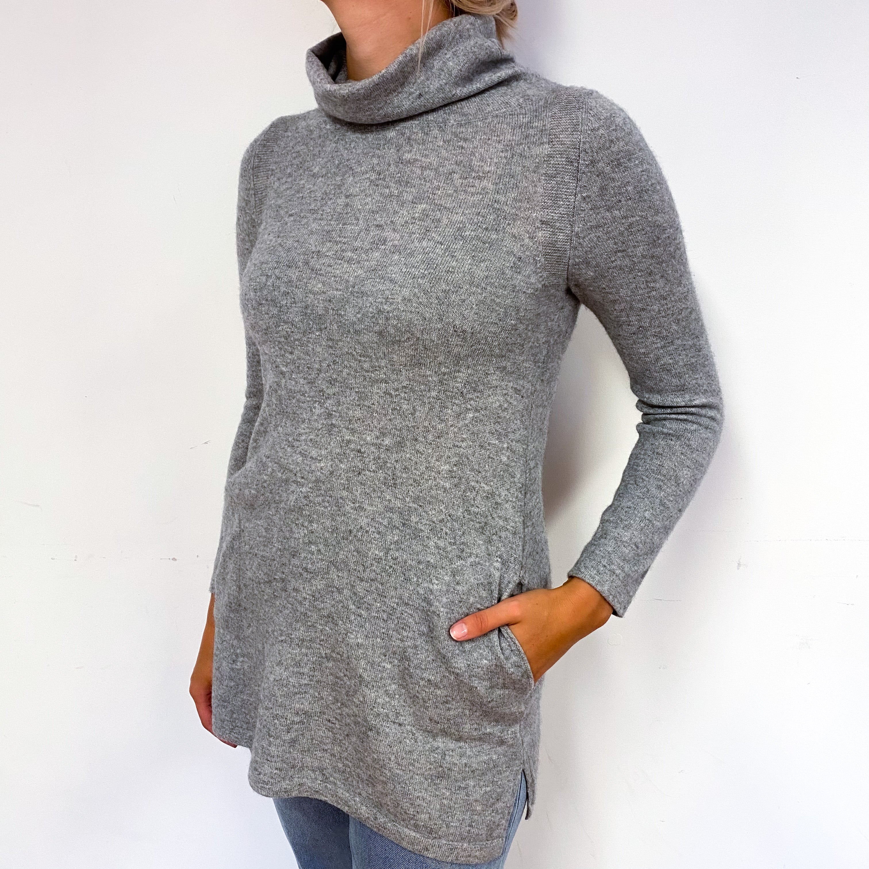 Ash Grey Slim Fit Cashmere Polo Neck Tunic Small