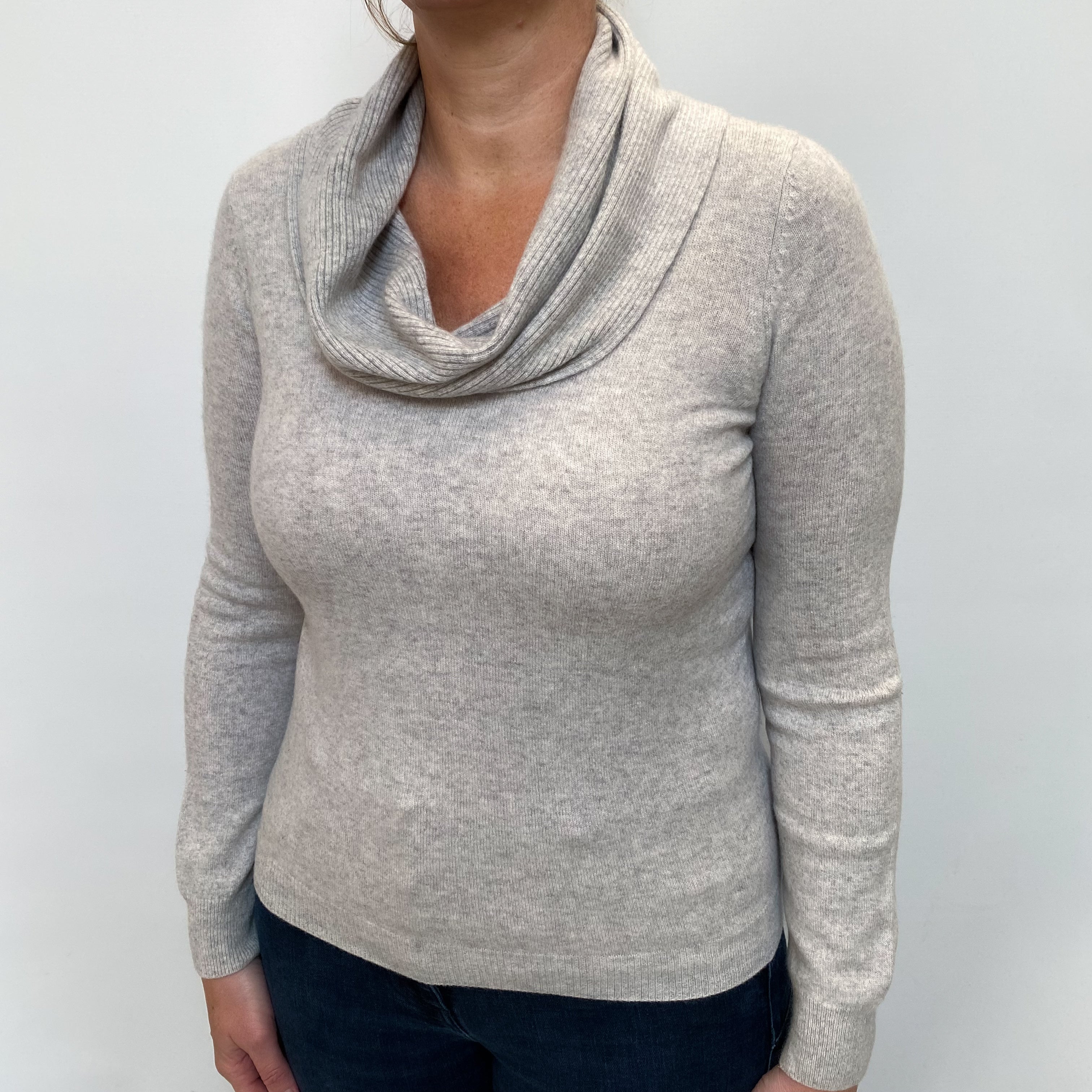 Misty Grey Cashmere Cowl Neck Jumper Large