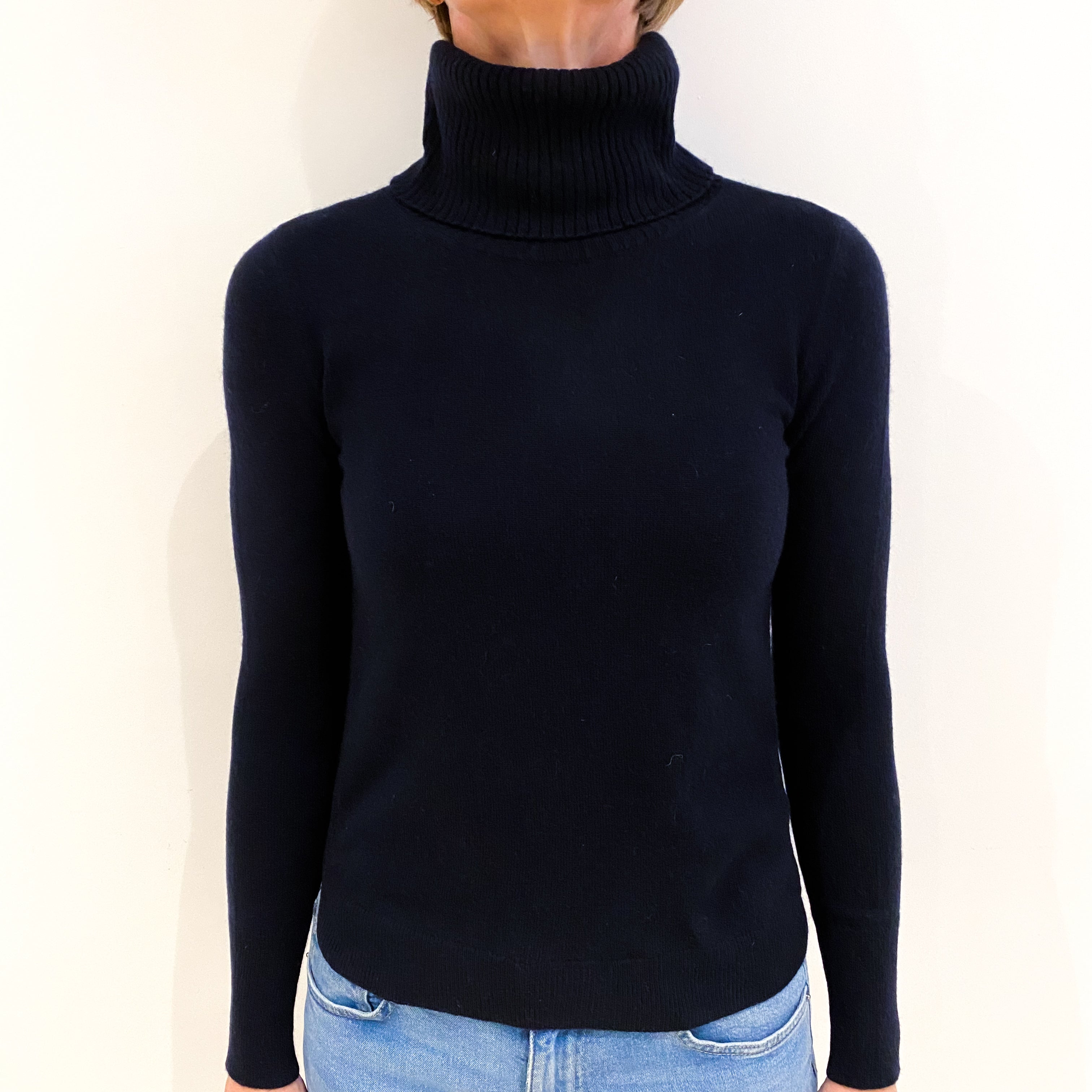 Dark Navy Cashmere Polo Neck Jumper Small