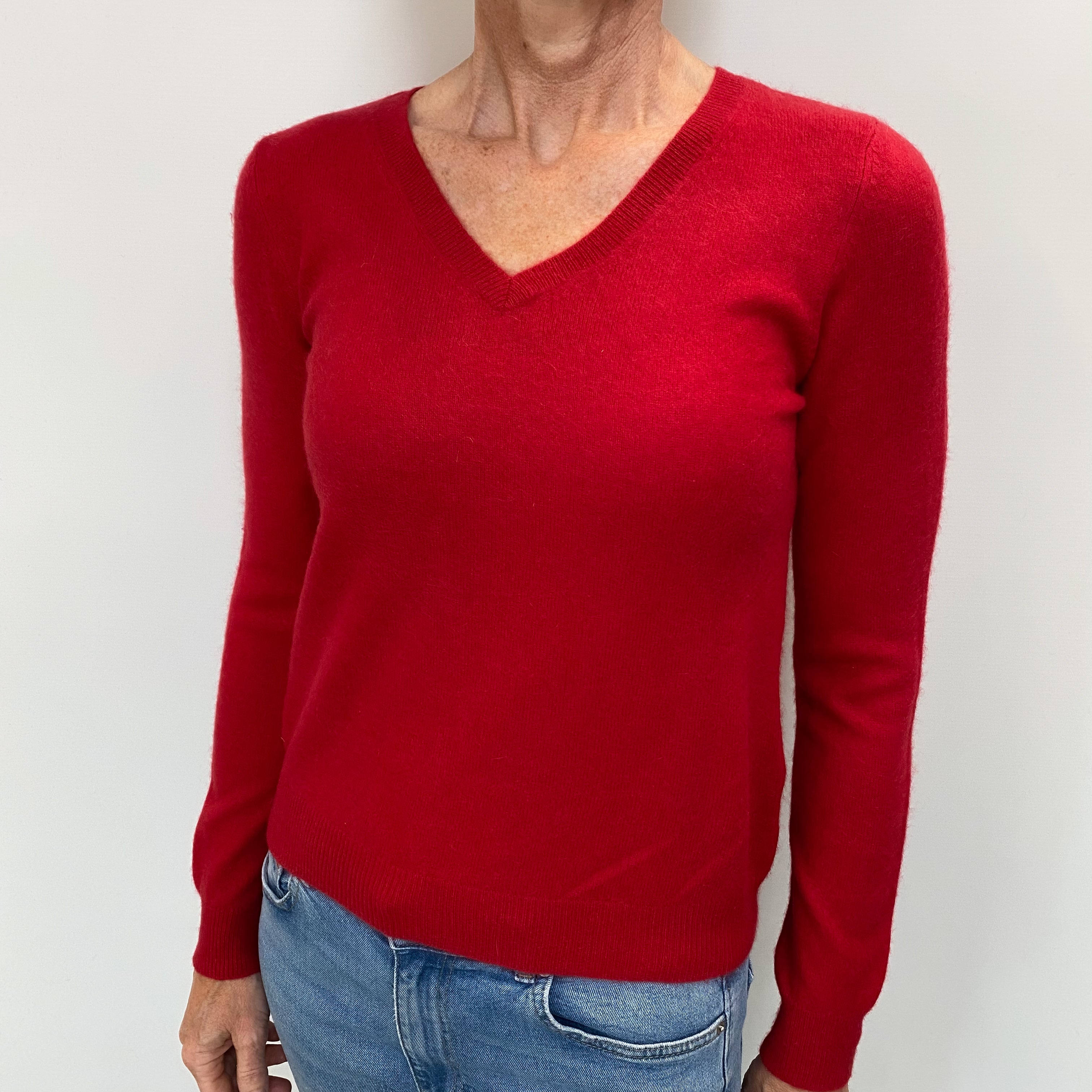 Berry Red Cashmere V Neck Jumper Small