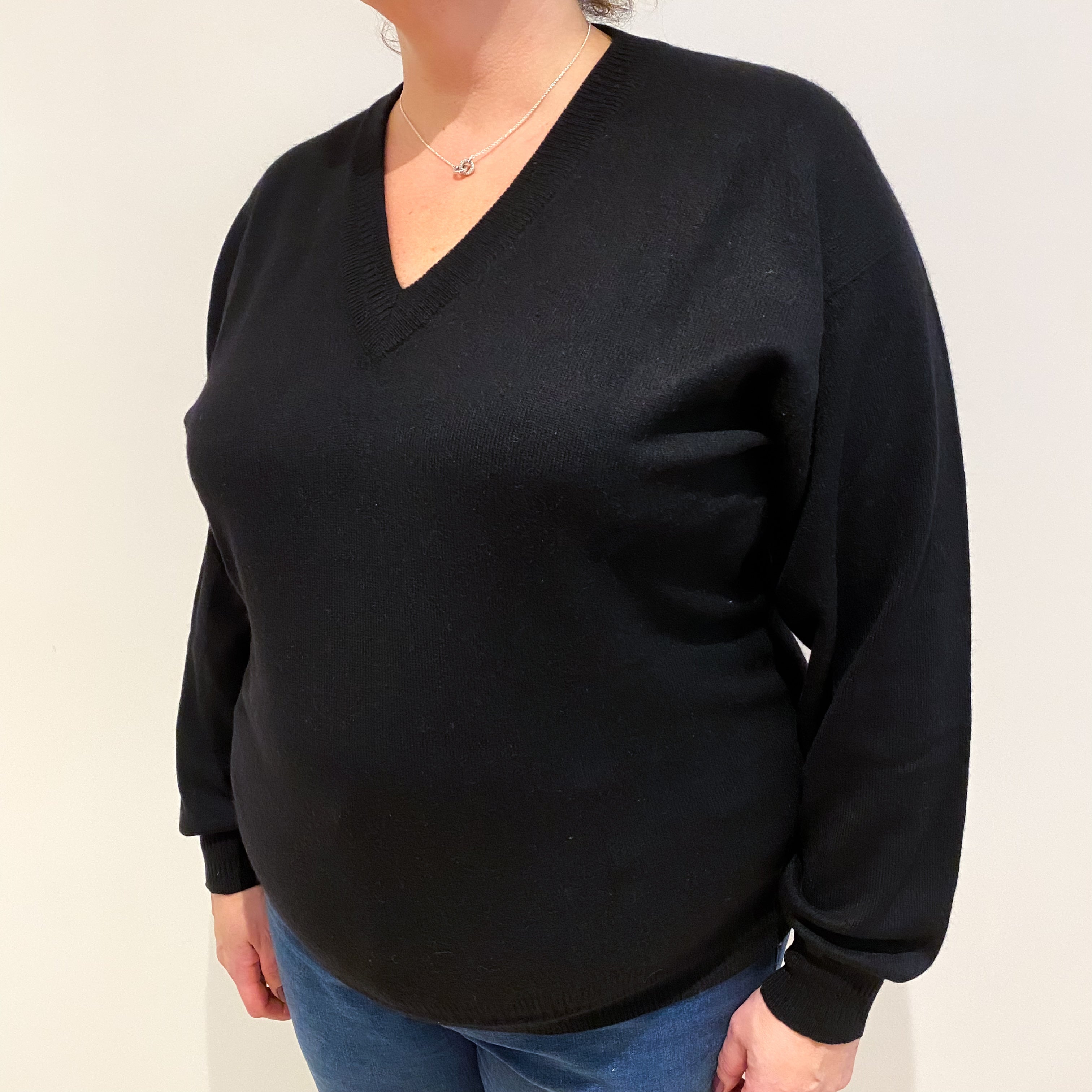 Black Cashmere V Neck Jumper Extra Large