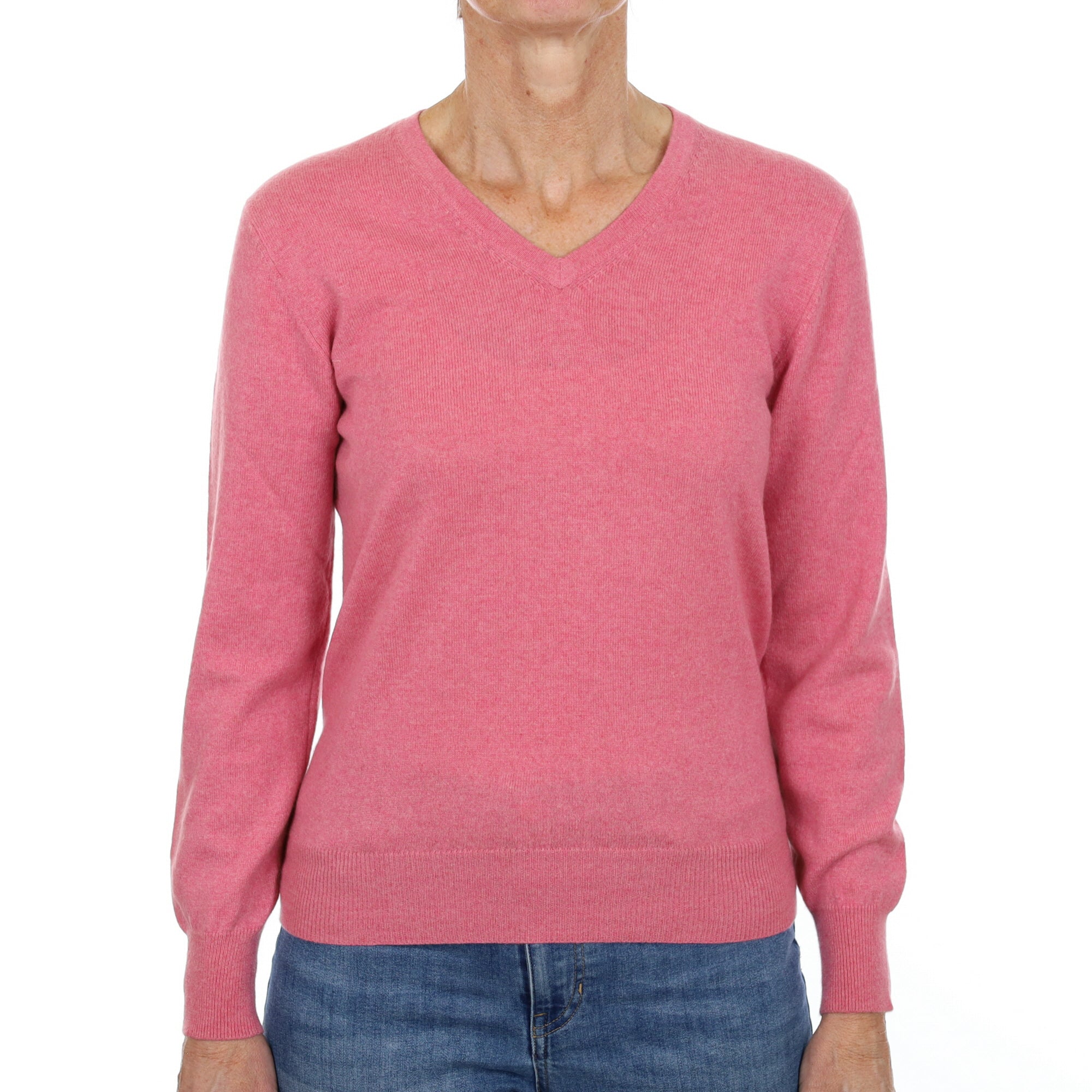 Crushed Strawberry Pink Cashmere V Neck Jumper Small