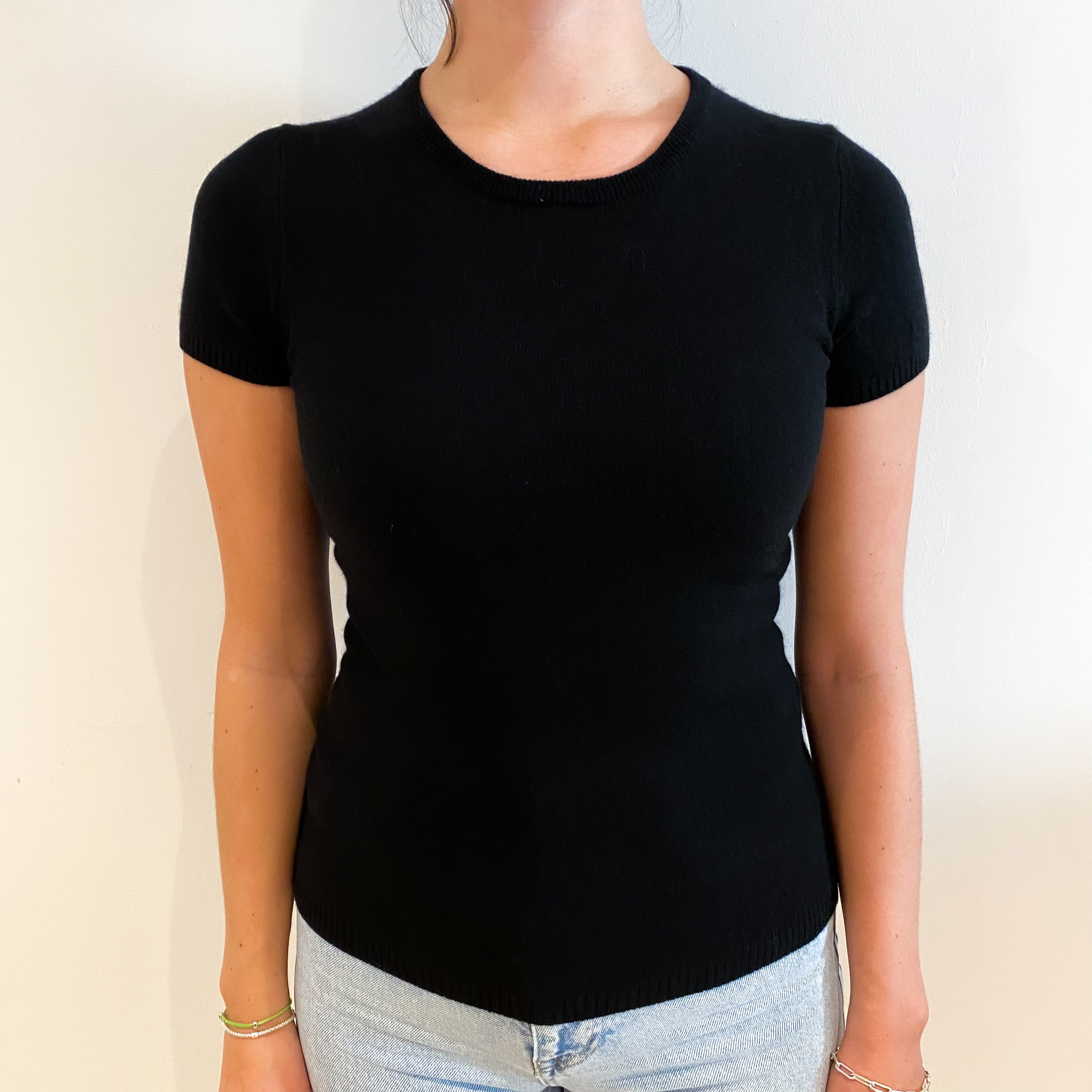 Black Cashmere Crew Neck Short Sleeved Jumper Small