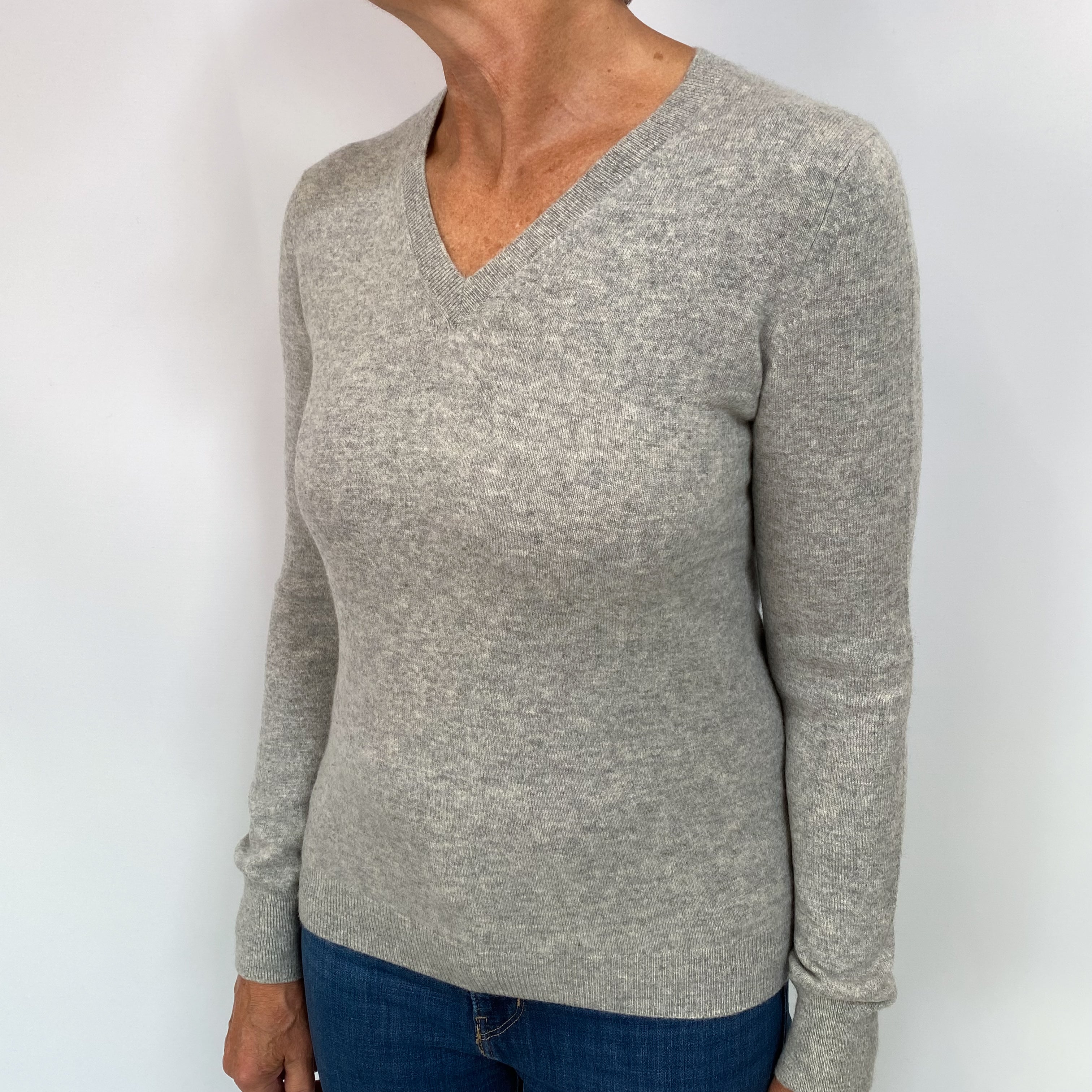 Smoke Grey Cashmere V Neck Jumper Medium