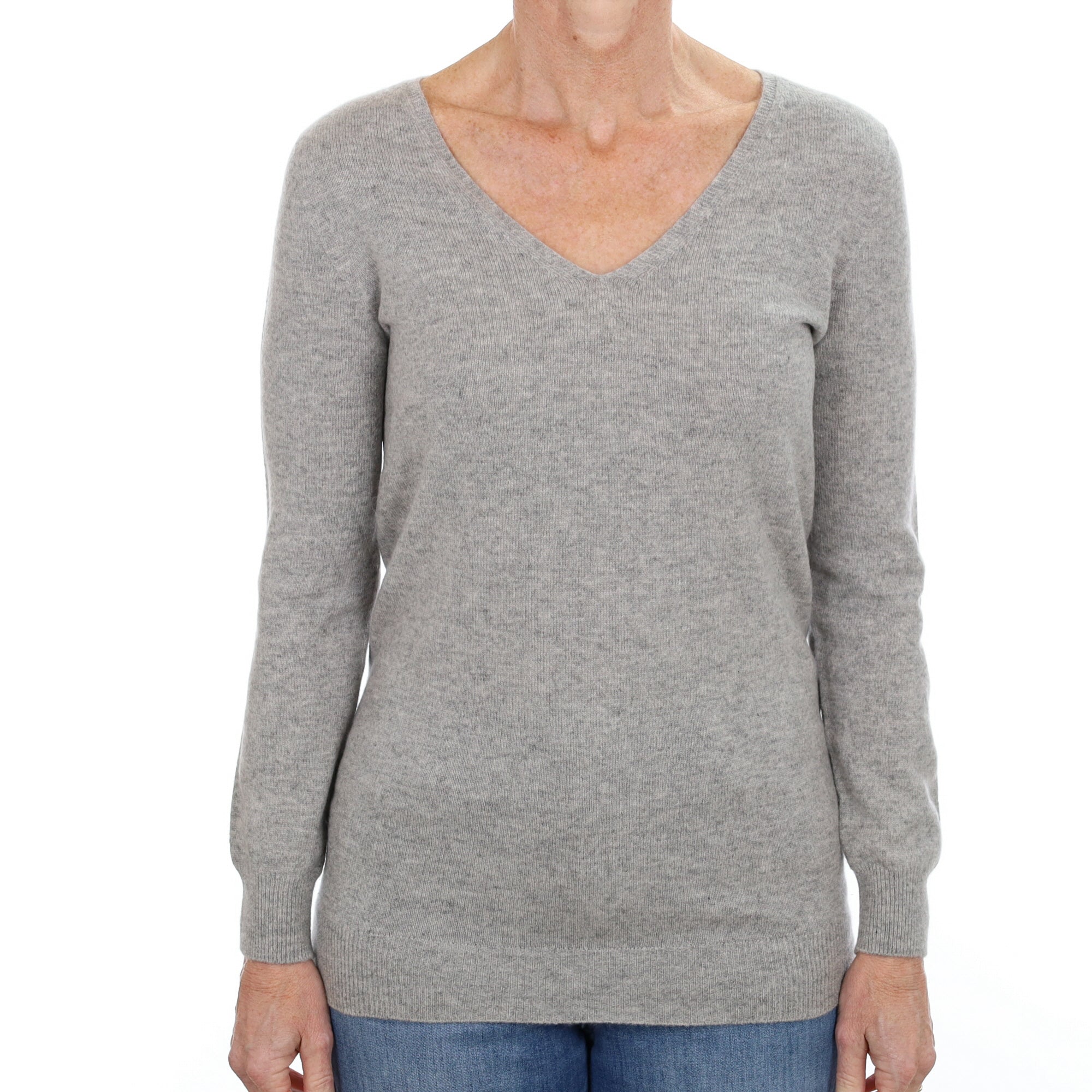 Smoke Grey Cashmere V Neck Jumper Small