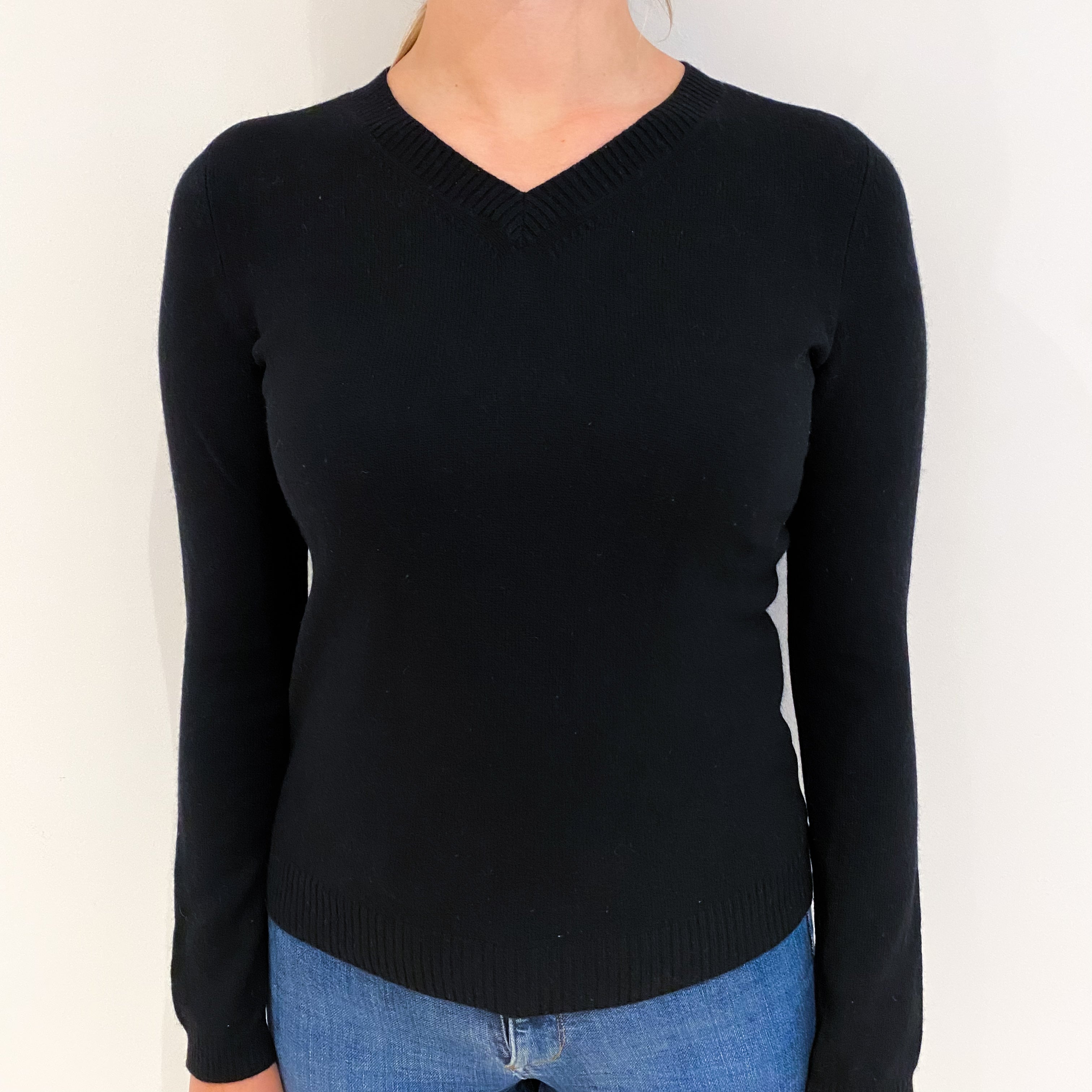 Black Cashmere V Neck Jumper Small