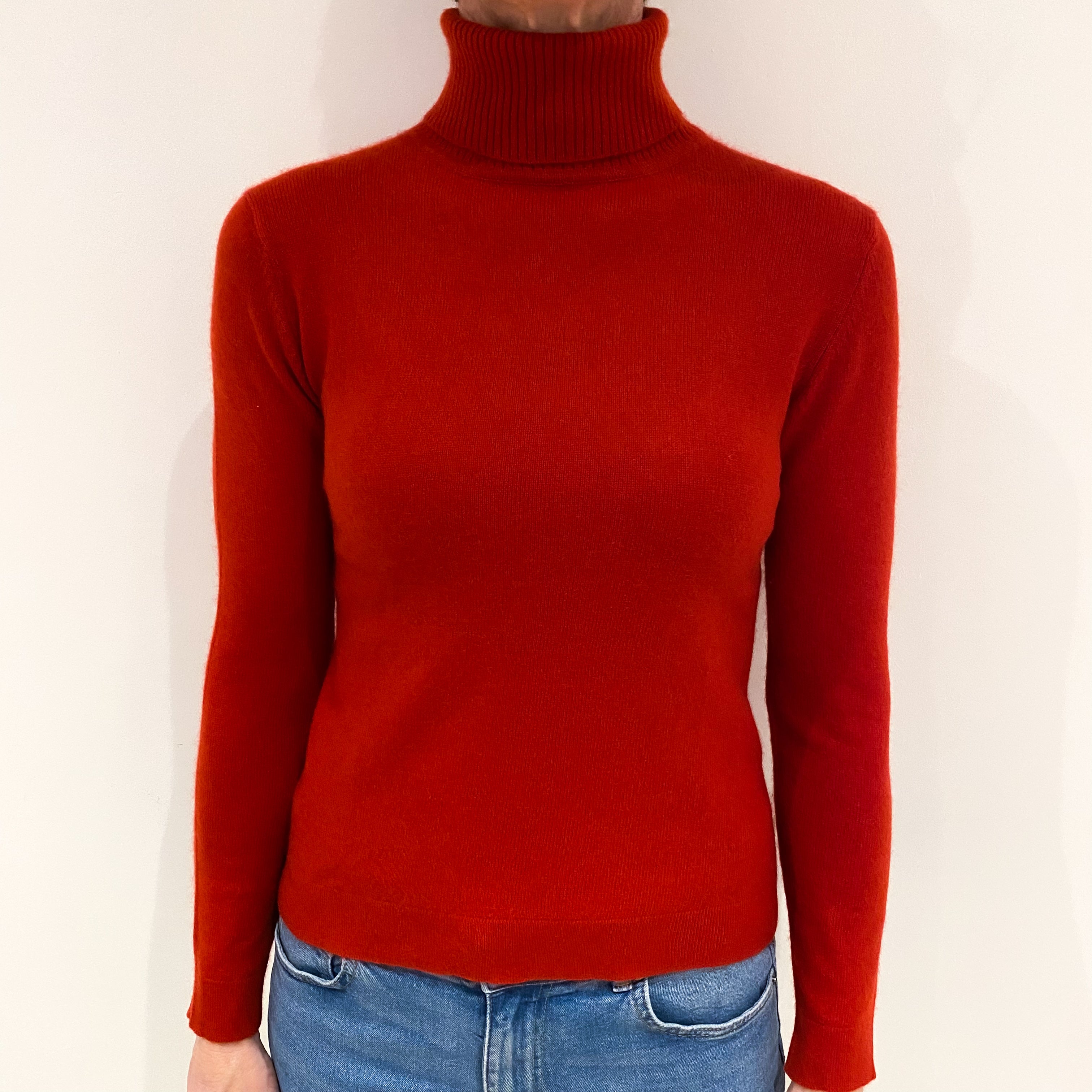 Spanish Red Cashmere Polo Neck Jumper Small