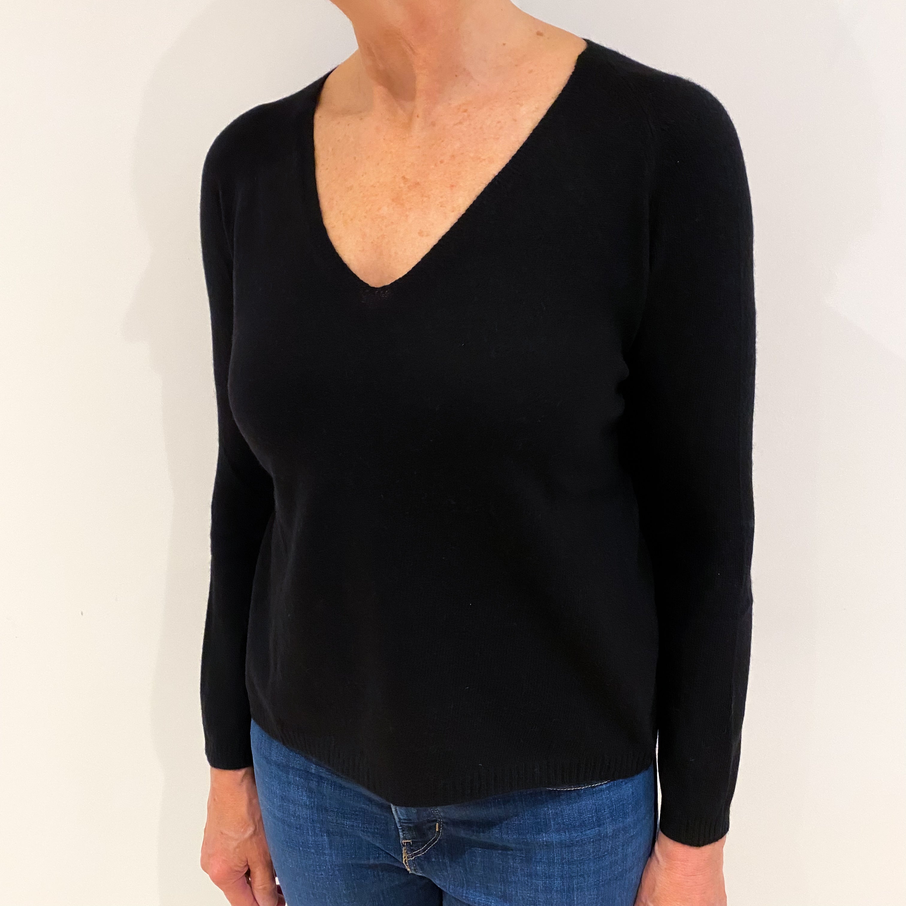 Black Cashmere V Neck Slouchy Jumper Medium