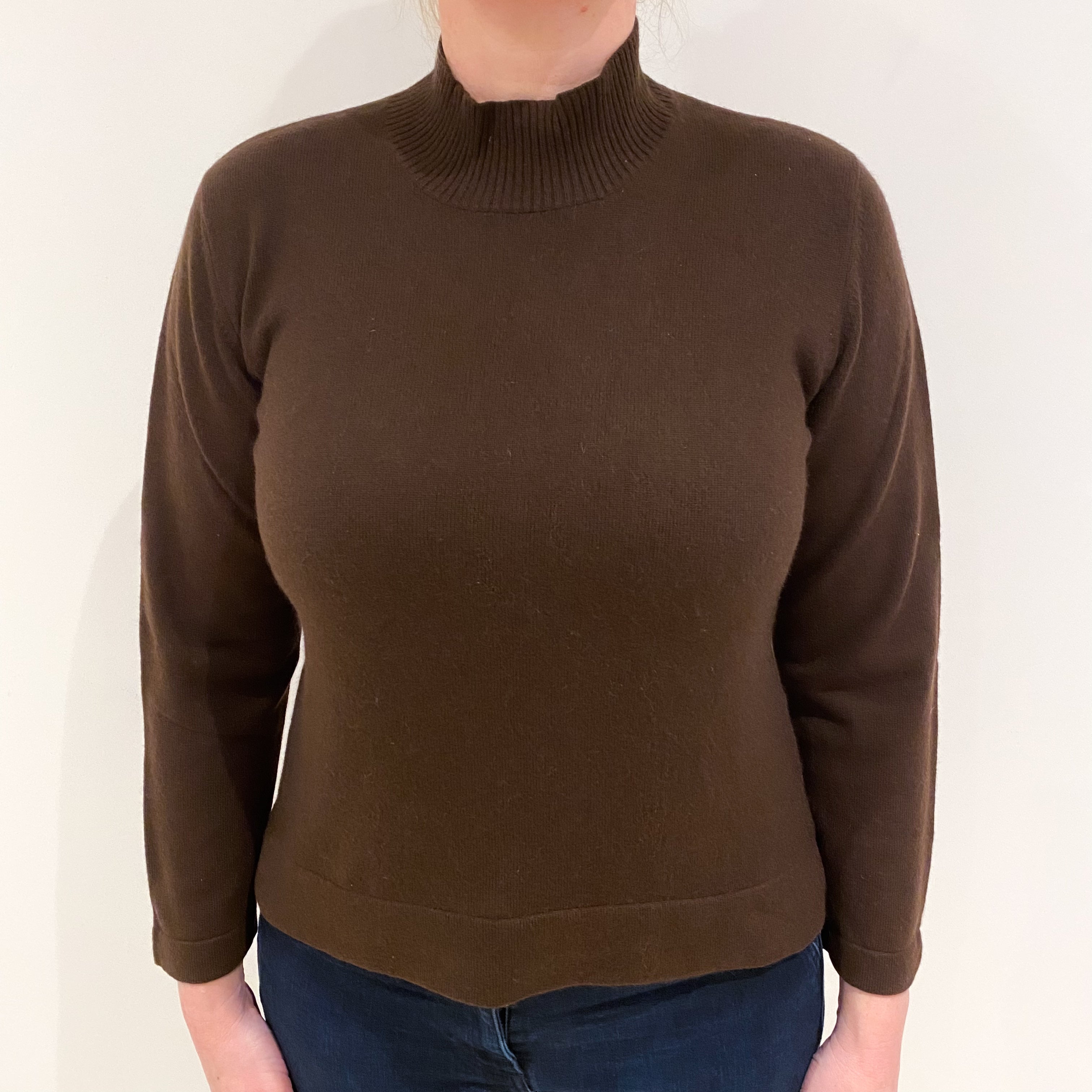 Chocolate Brown Cashmere Turtle Neck Jumper Large