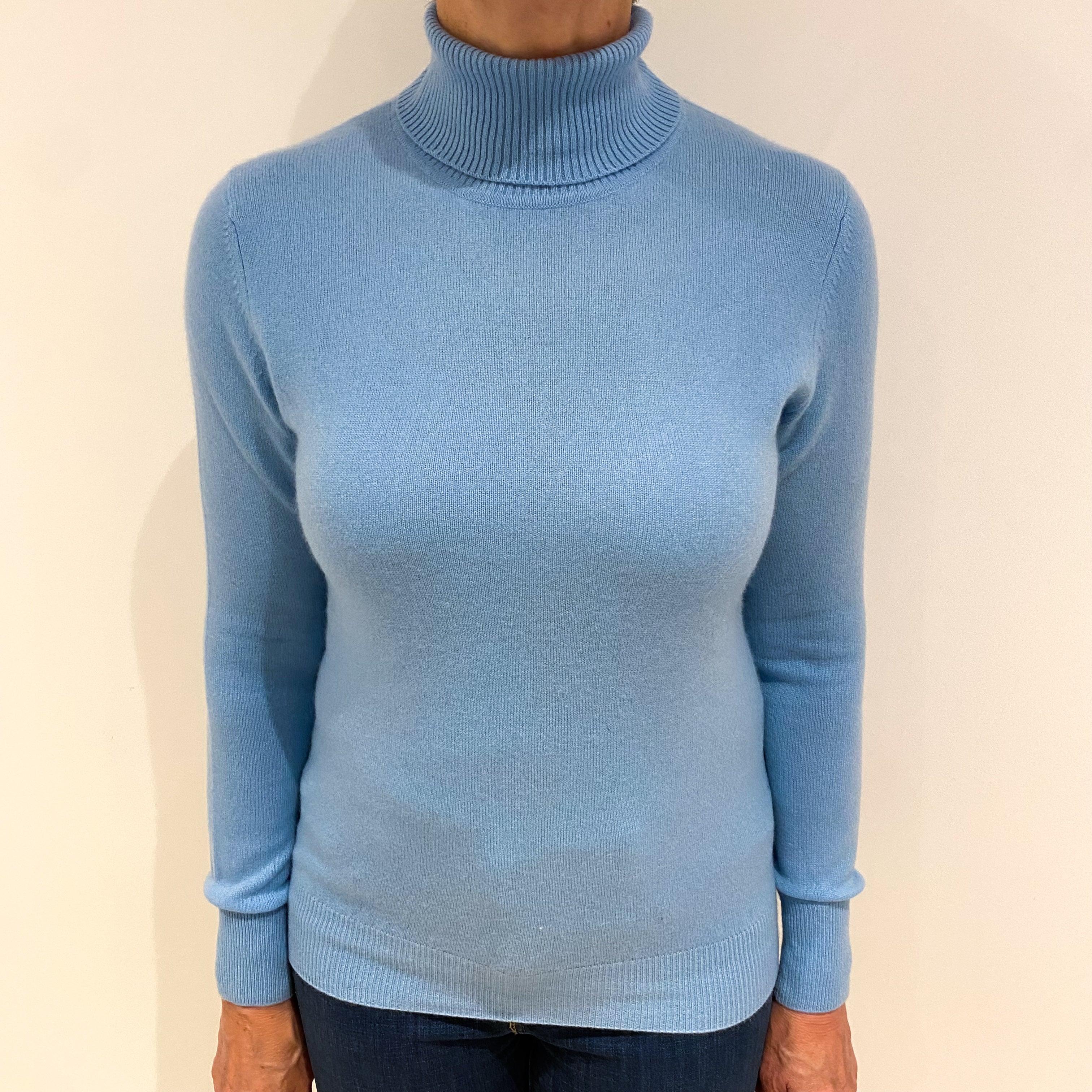 Aqua Blue Cashmere Polo Neck Jumper Medium