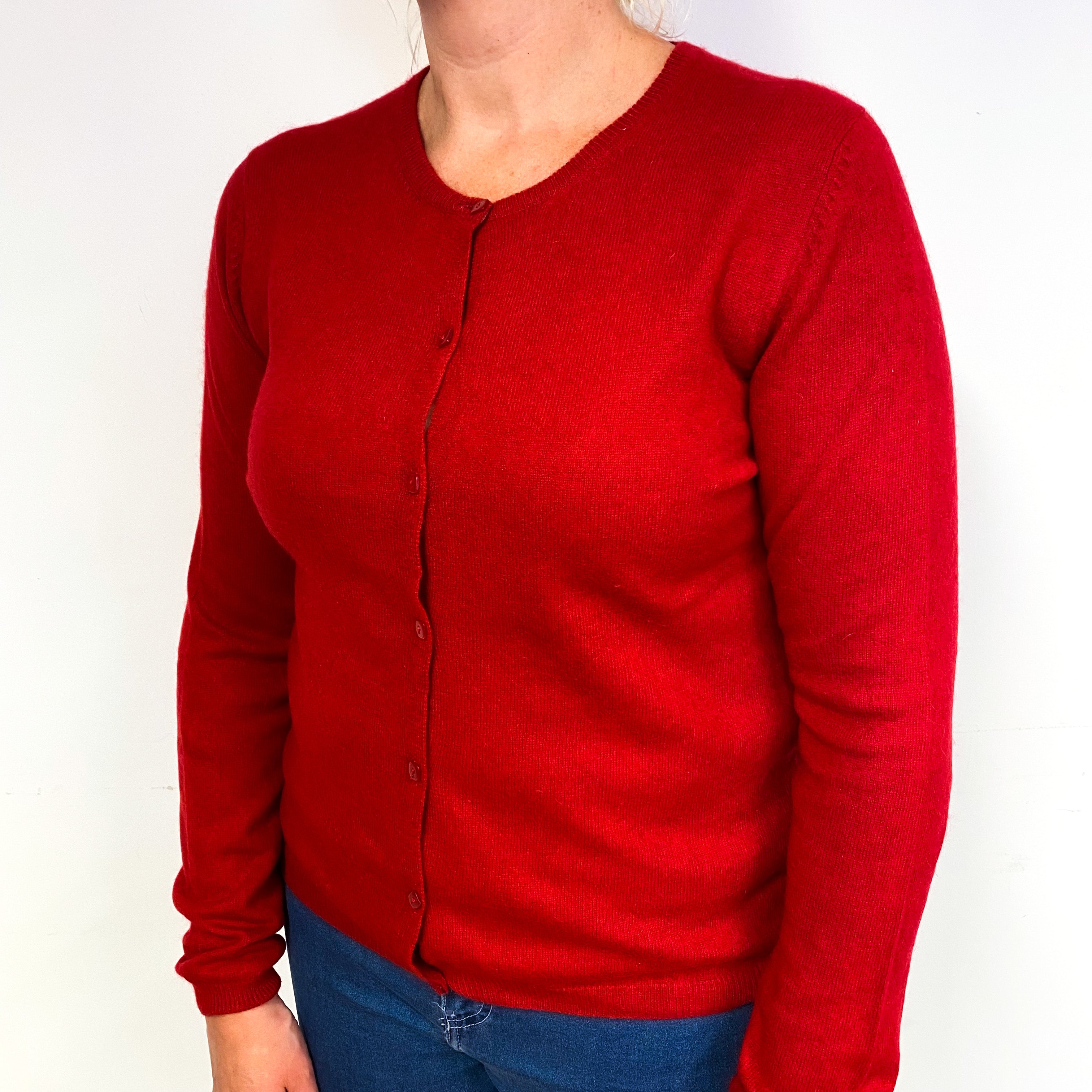 Ruby Red Cashmere Crew Neck Cardigan Large