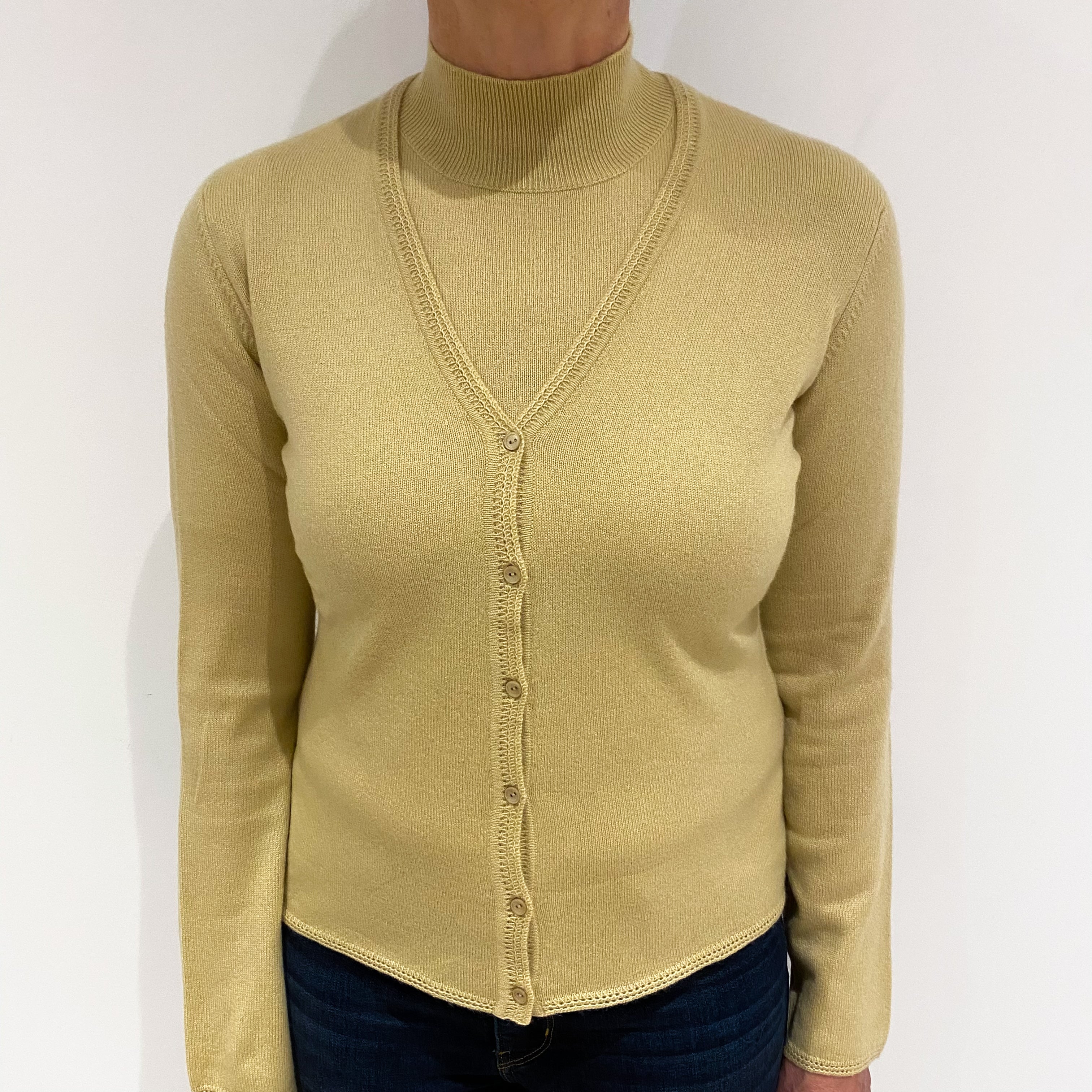 Golden Beige Cashmere Twin Set Cardigan Medium