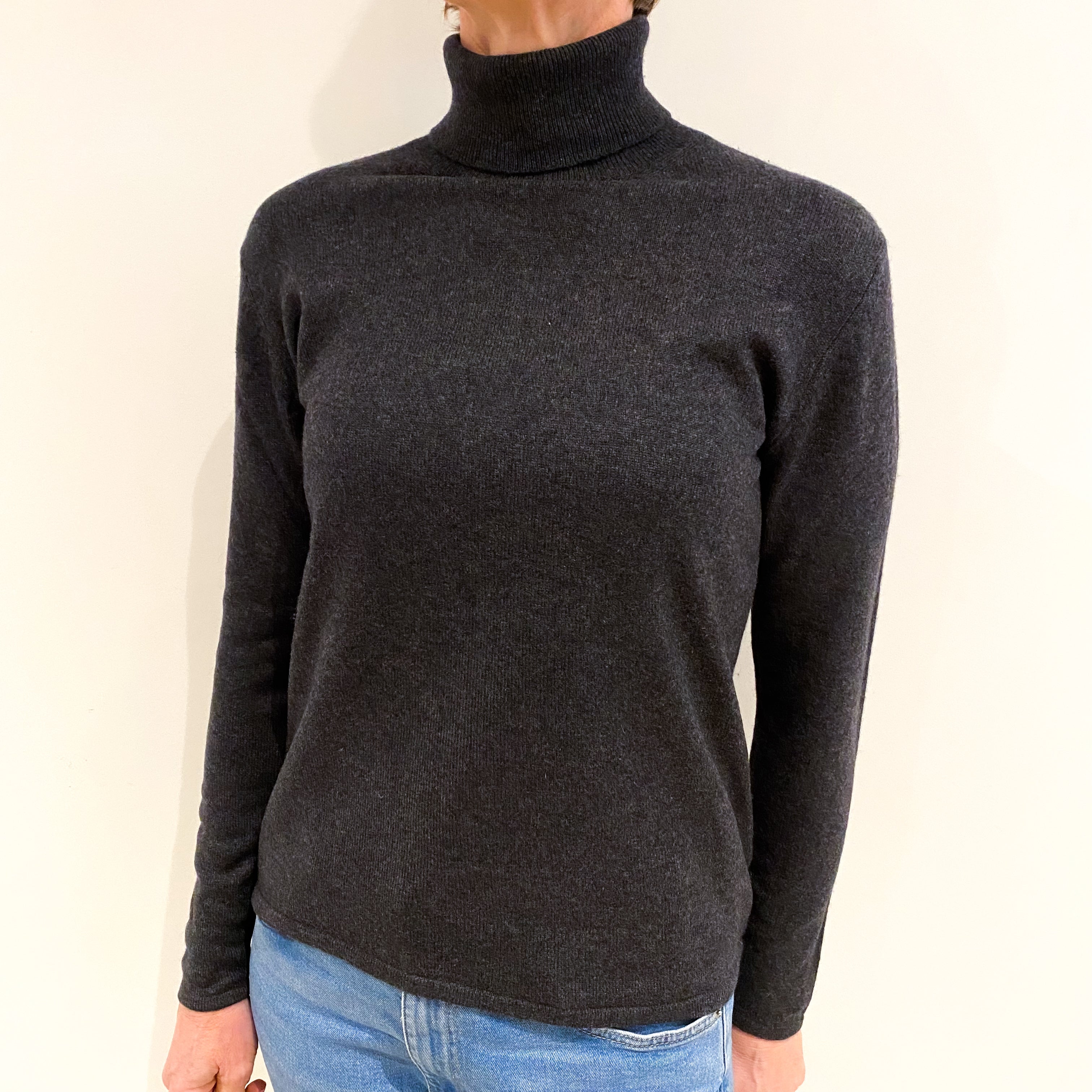 Charcoal Grey Cashmere Polo Neck Jumper Small