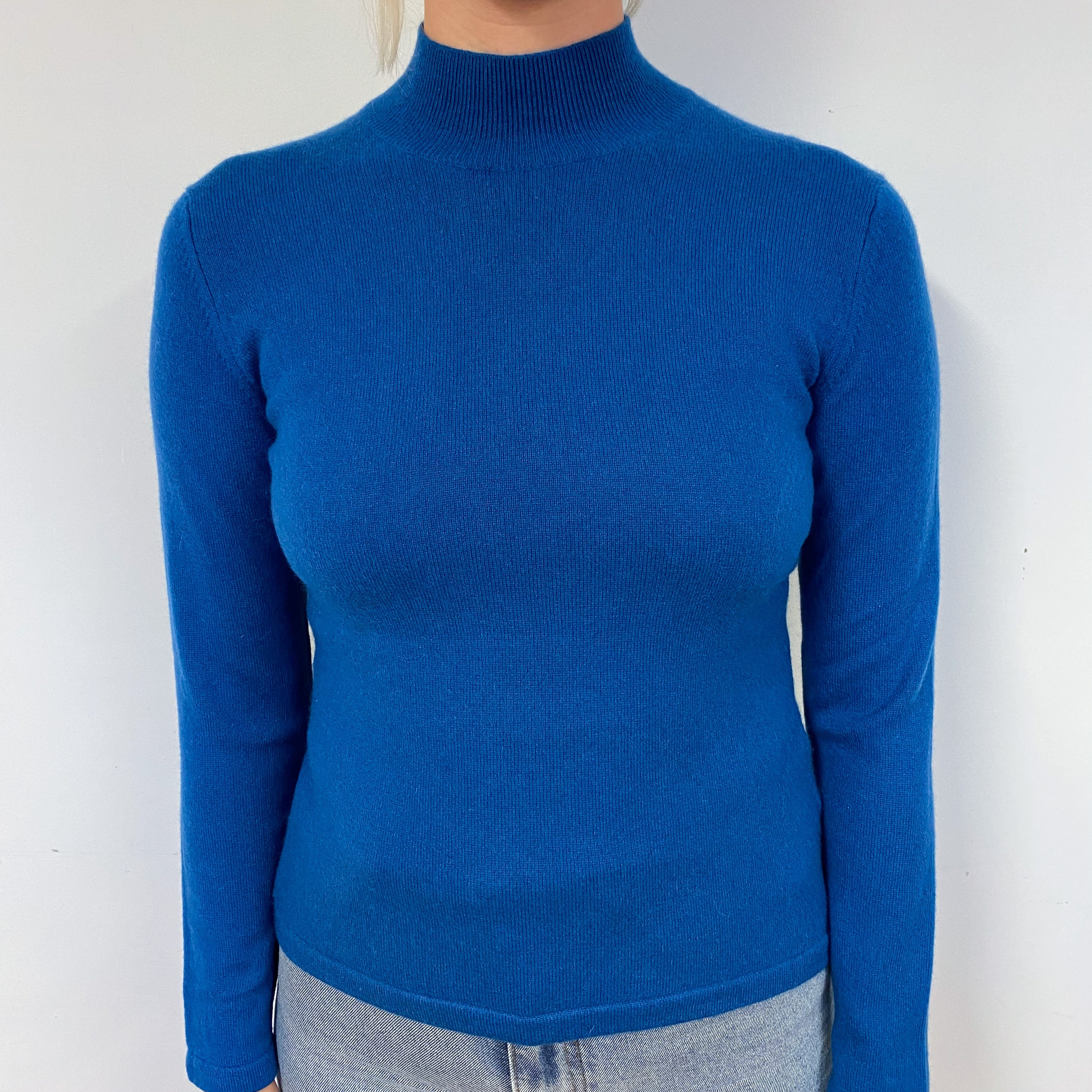 Peacock Blue Cashmere Turtle Neck Jumper Small