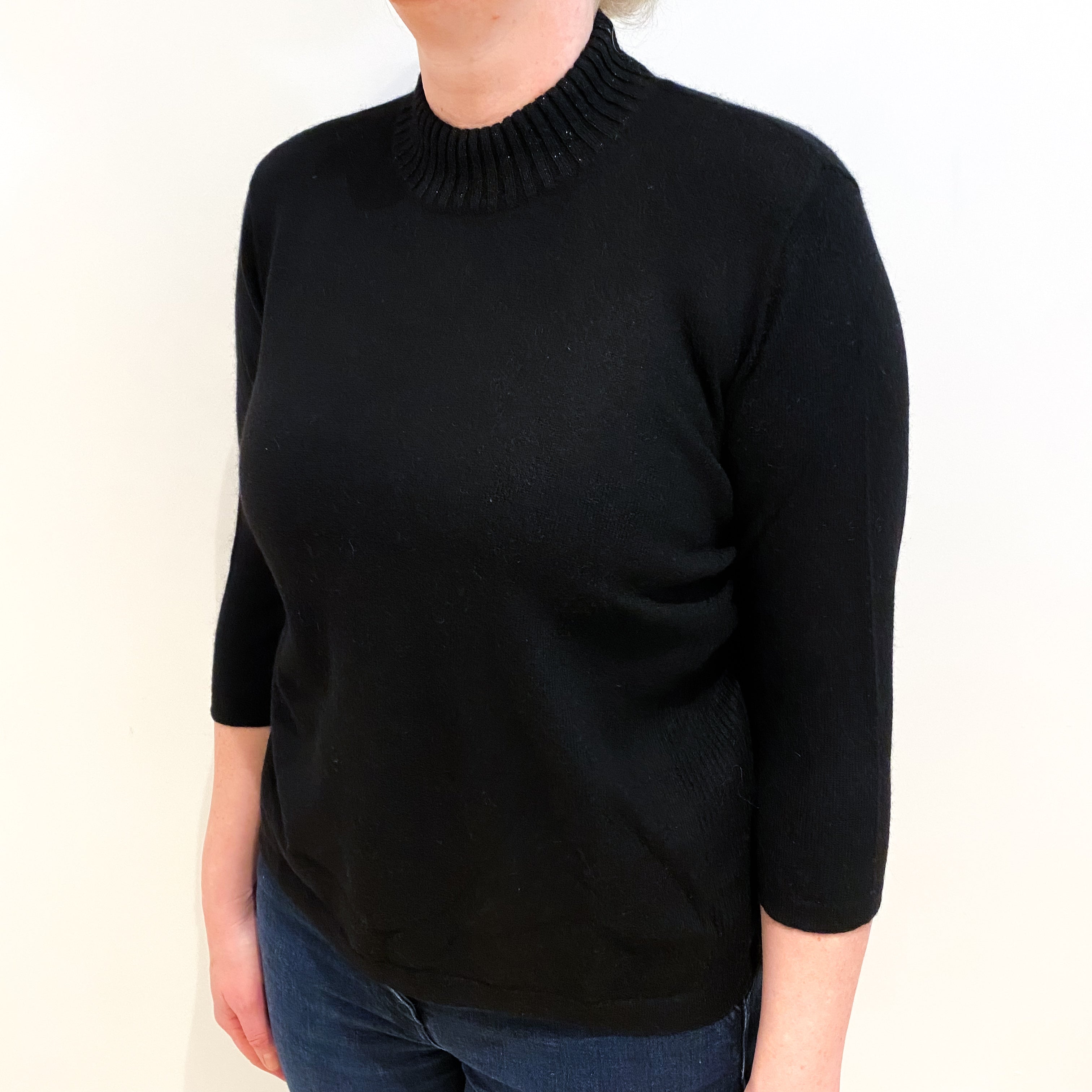 Black Cashmere Sparkly Turtle Neck Jumper Large