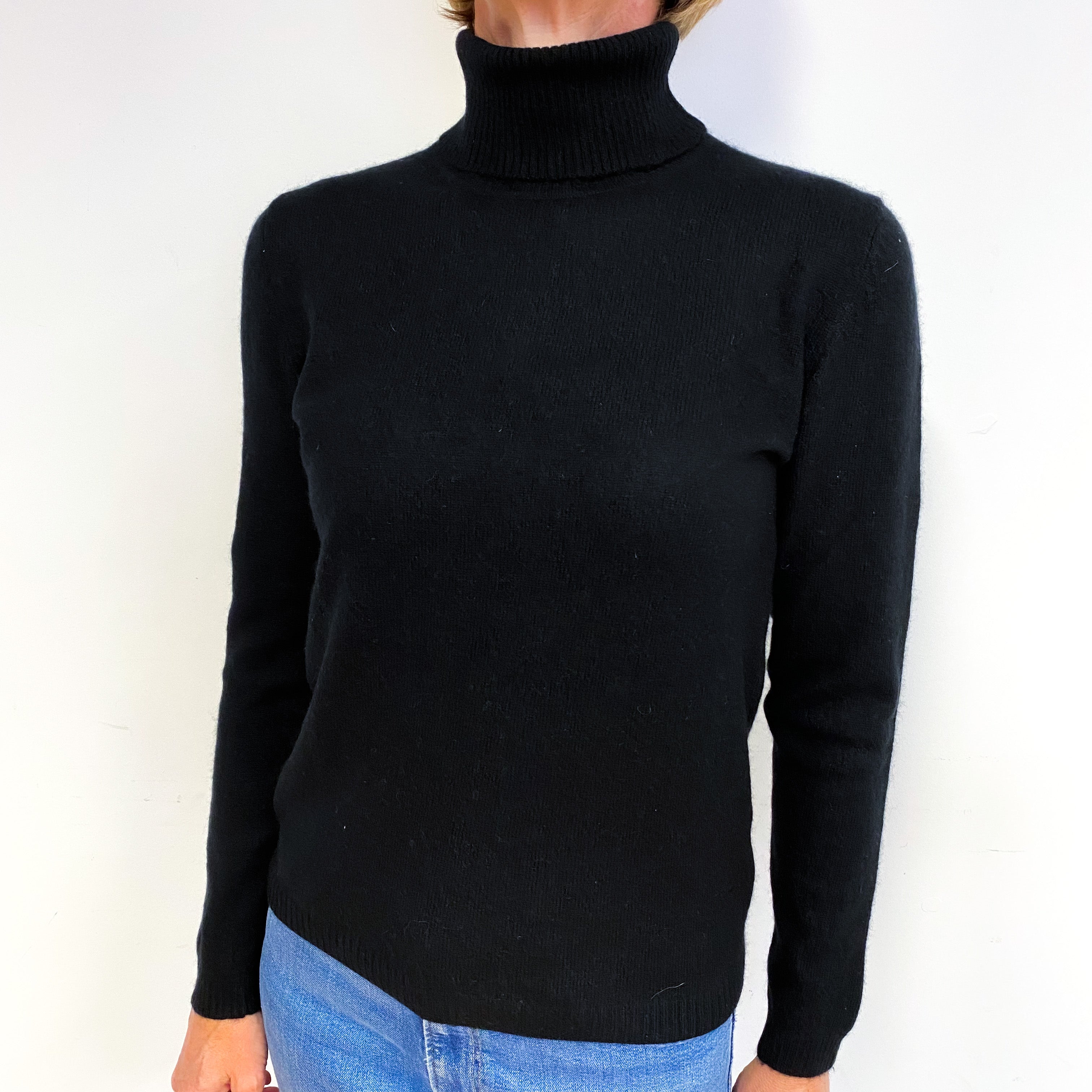 Black Cashmere Polo Neck Jumper Medium