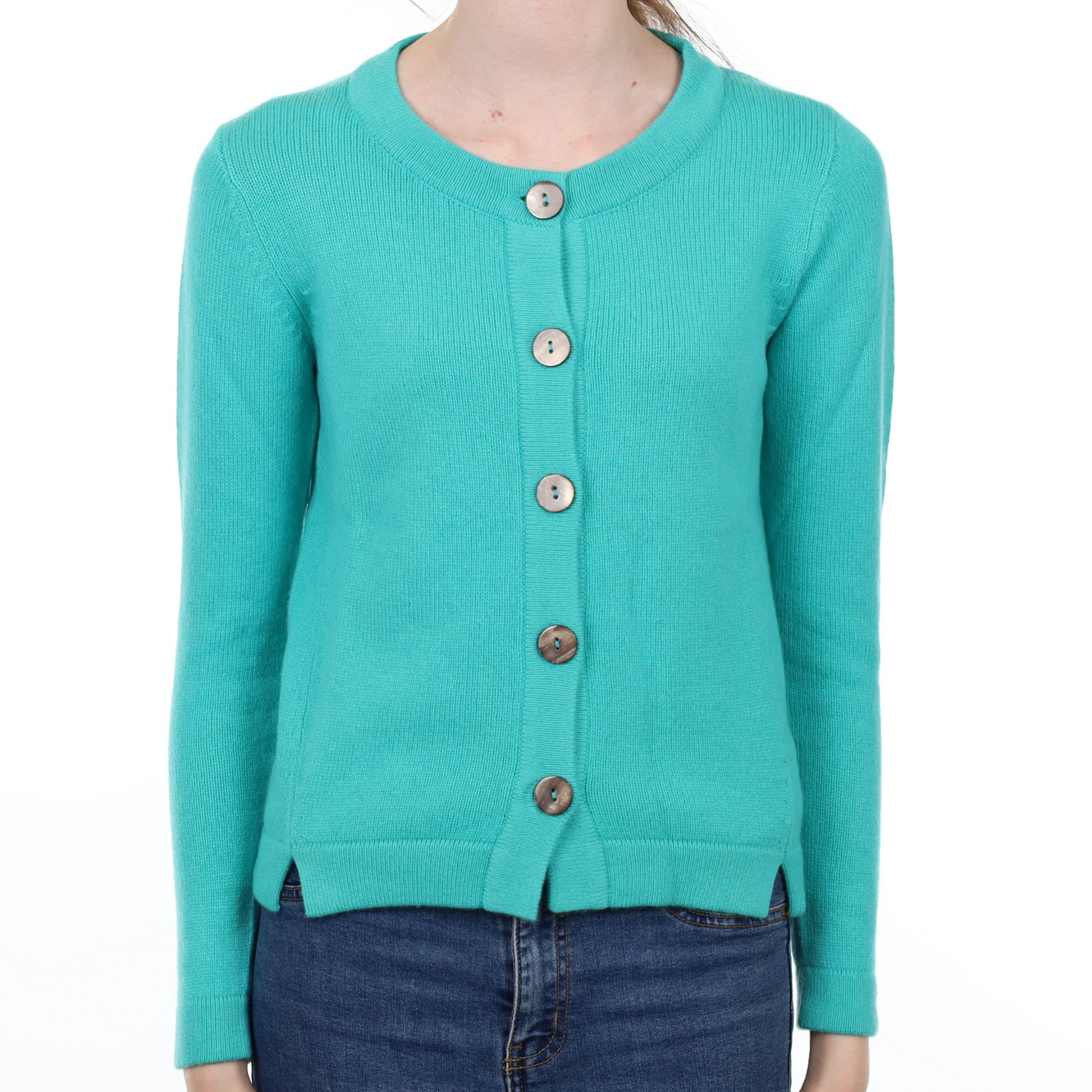 New Aqua Green Cashmere Crew Neck Cardigan Extra Small