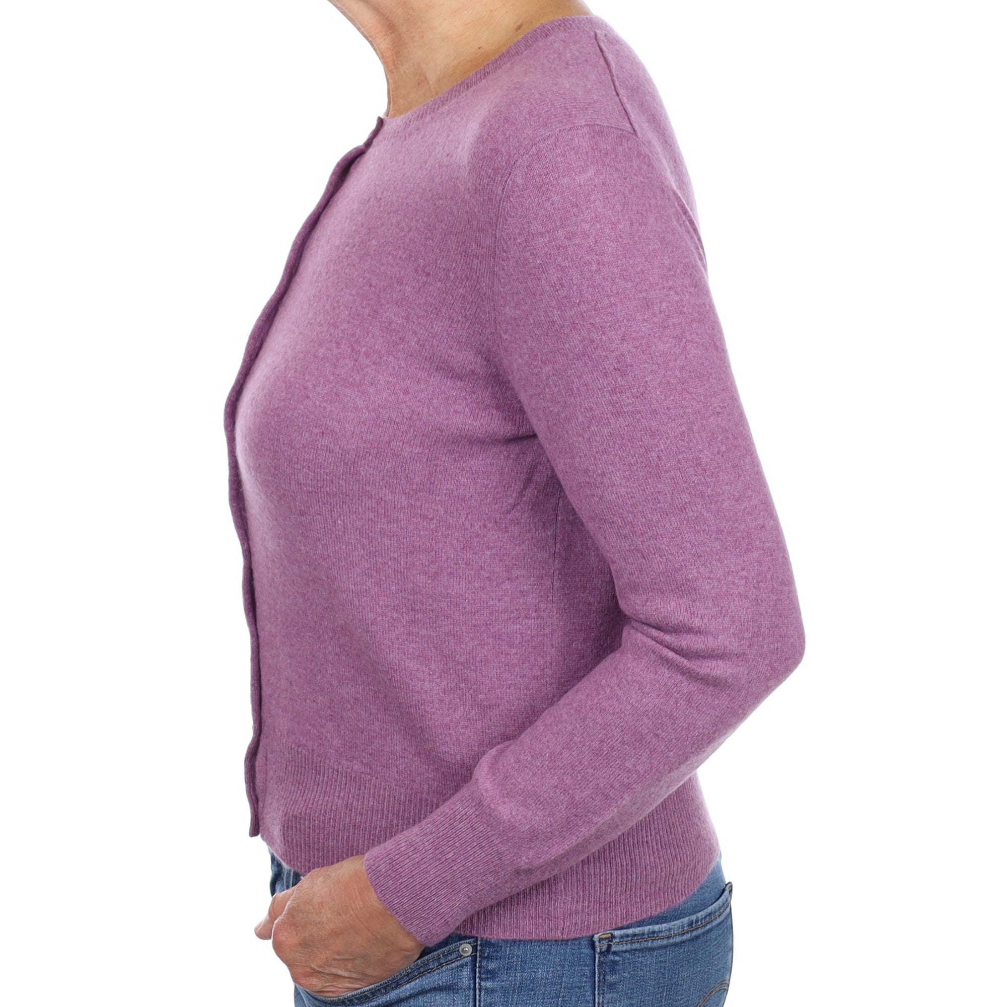 Wisteria Purple Cashmere Crew Neck Cardigan Medium
