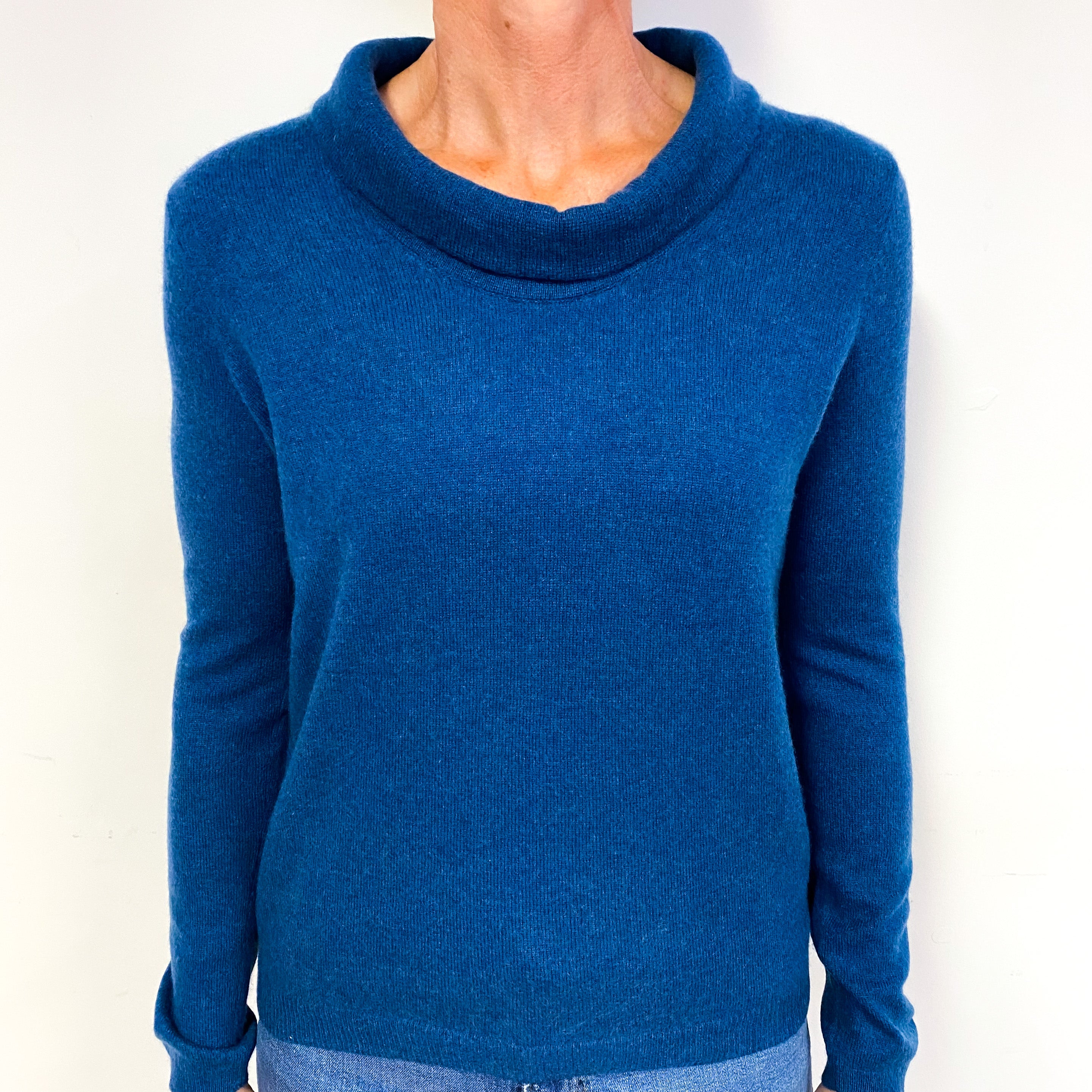 Peacock Blue Cashmere Roll Neck Jumper Medium