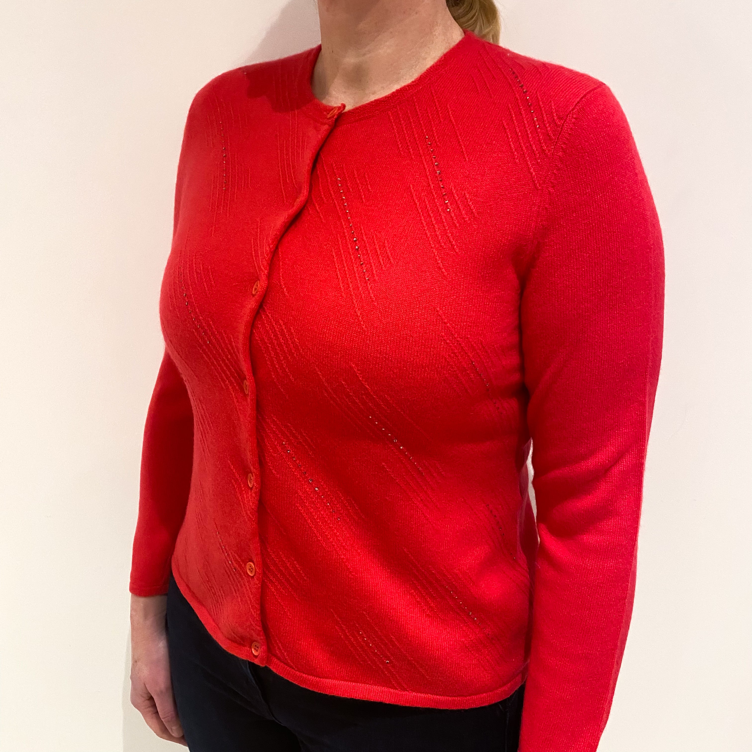 Cranberry Red Cashmere Crew Neck Cardigan Large